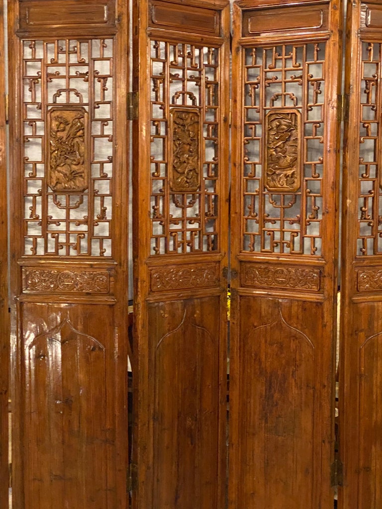 Wood Six-Panel Teak Asian, early 20th Century Folding Screen / Room Divider For Sale