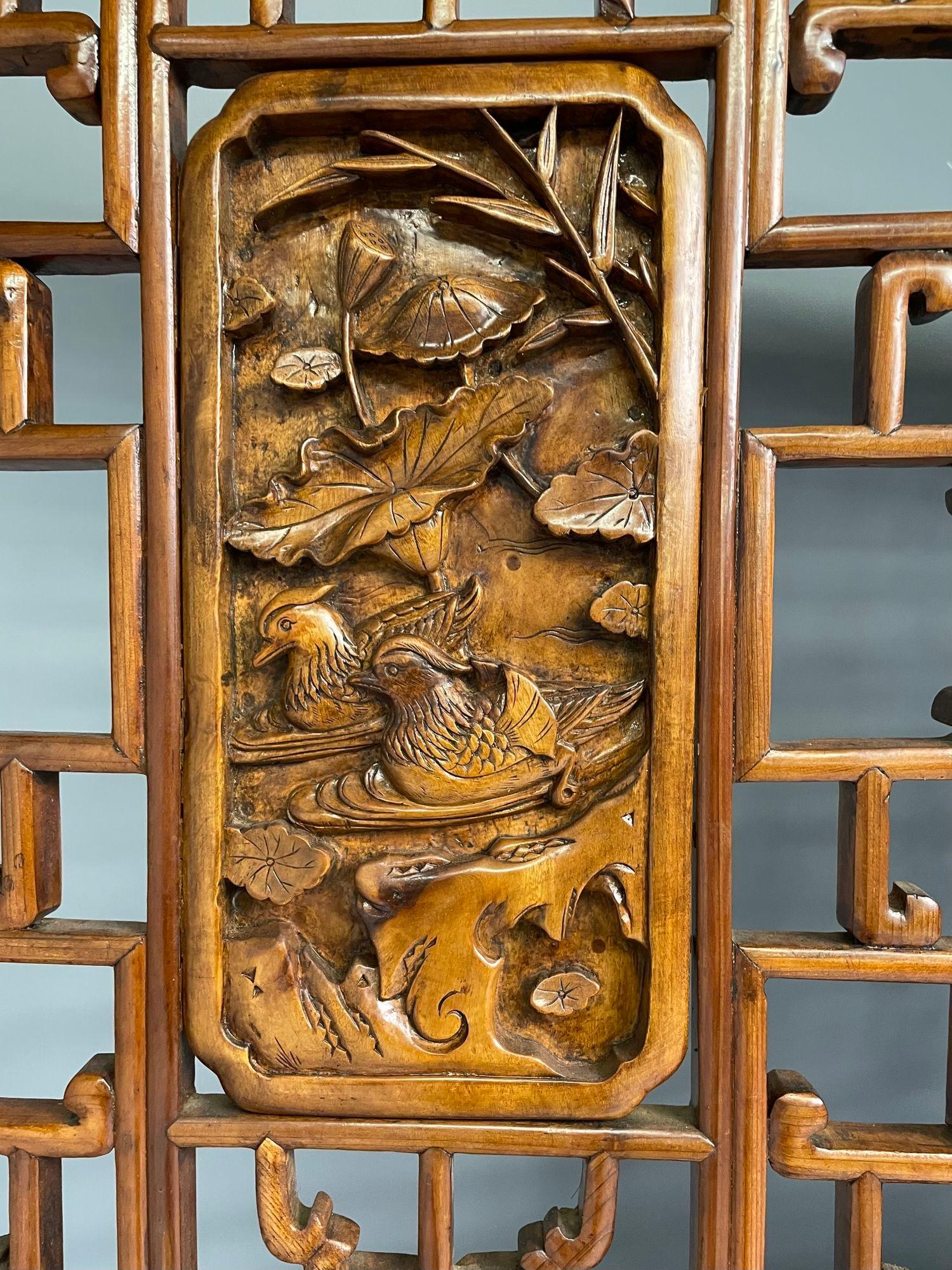 Six-Panel Teak Asian, early 20th Century Folding Screen / Room Divider For Sale 2