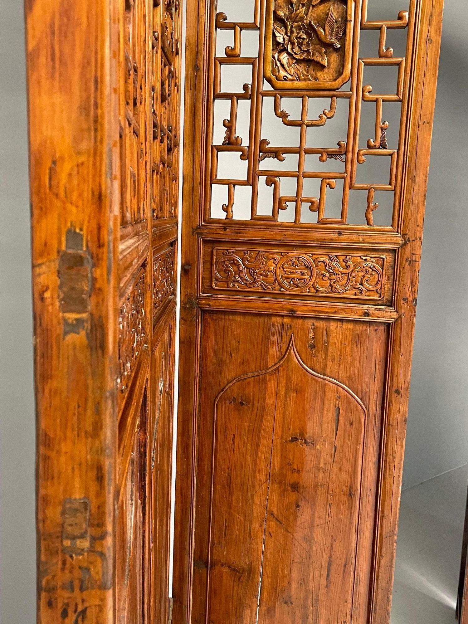 Six-Panel Teak Asian, early 20th Century Folding Screen / Room Divider For Sale 11