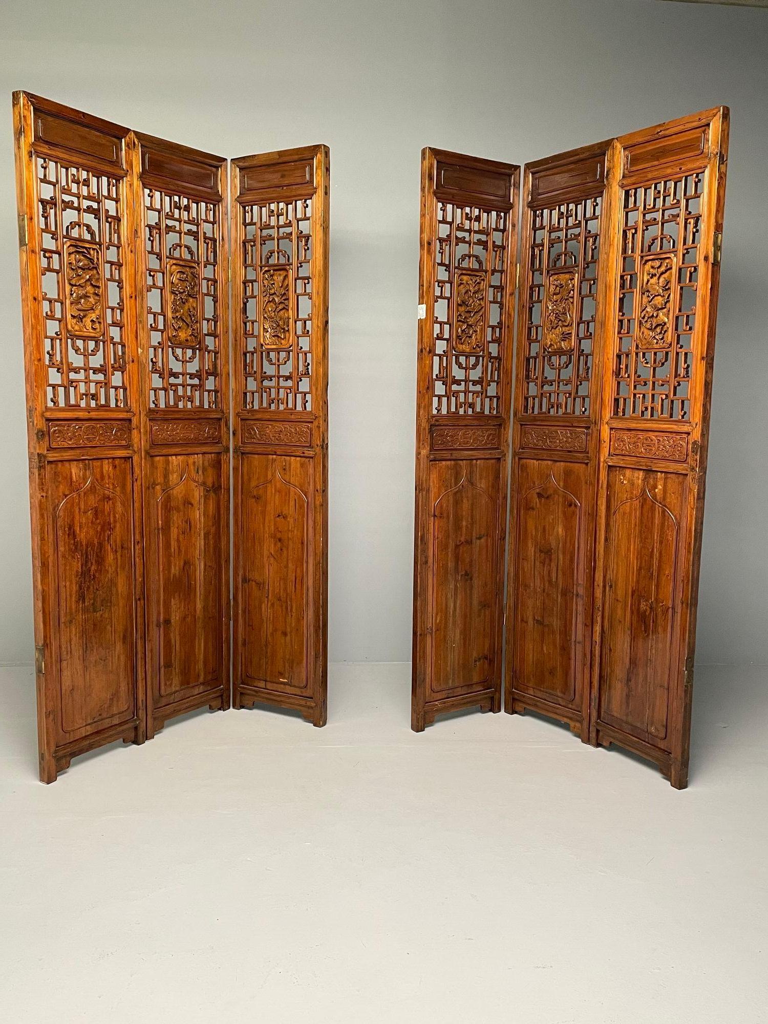 Asian 19th Century Folding Screen / Room Divider, Rosewood, Teak, Six Panel
 
Six-panel rosewood / teak, Asian, Late 19th Century early 20th century. Folding screen / Room divider. A spectacular six panel work of art depicts Chinese glamour at its