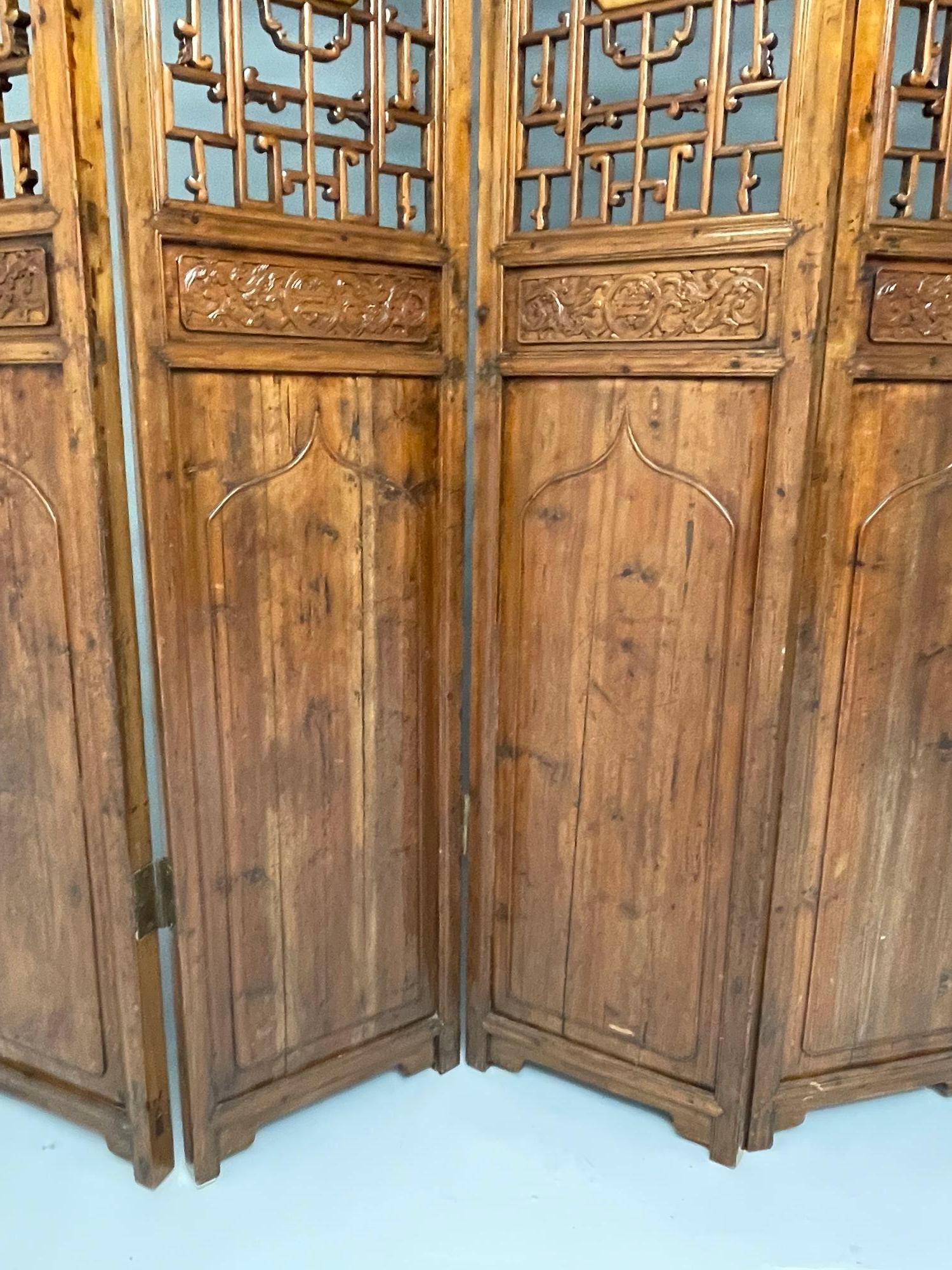 Late 19th Century Six-Panel Teak Asian, early 20th Century Folding Screen / Room Divider For Sale