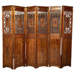 Used Six-Panel Teak Asian, early 20th Century Folding Screen / Room Divider
