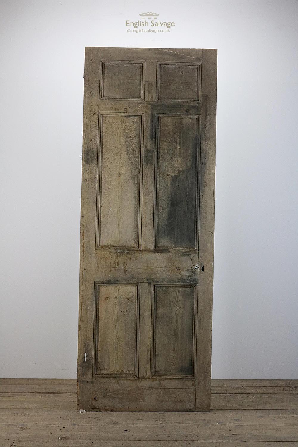 European Six Panelled Beaded Pine Old Door, 20th Century For Sale