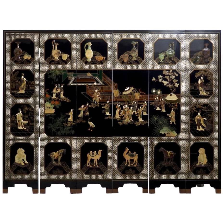 Six Panels of Chinese Lacquer, circa 100 Years Old