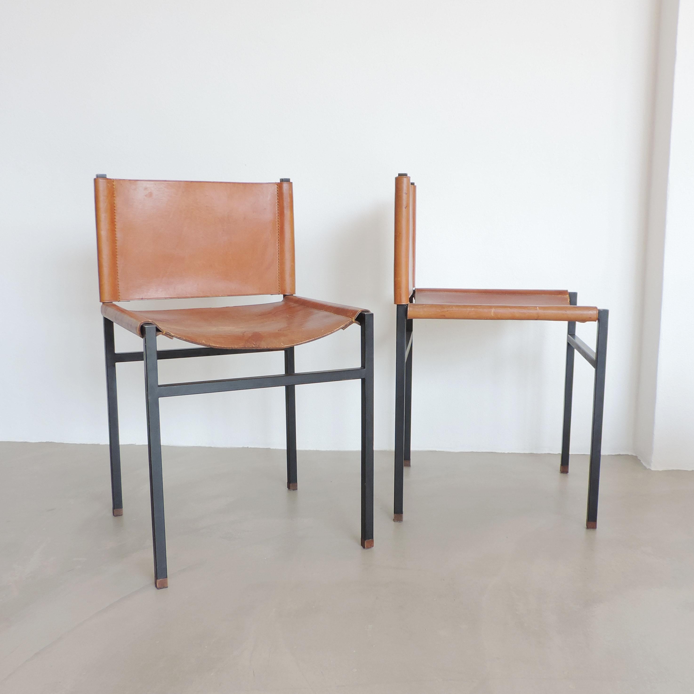 Mid-20th Century Six Paolo Tilche Dining Chairs in Leather and Metal for Arform, Italy 1960s