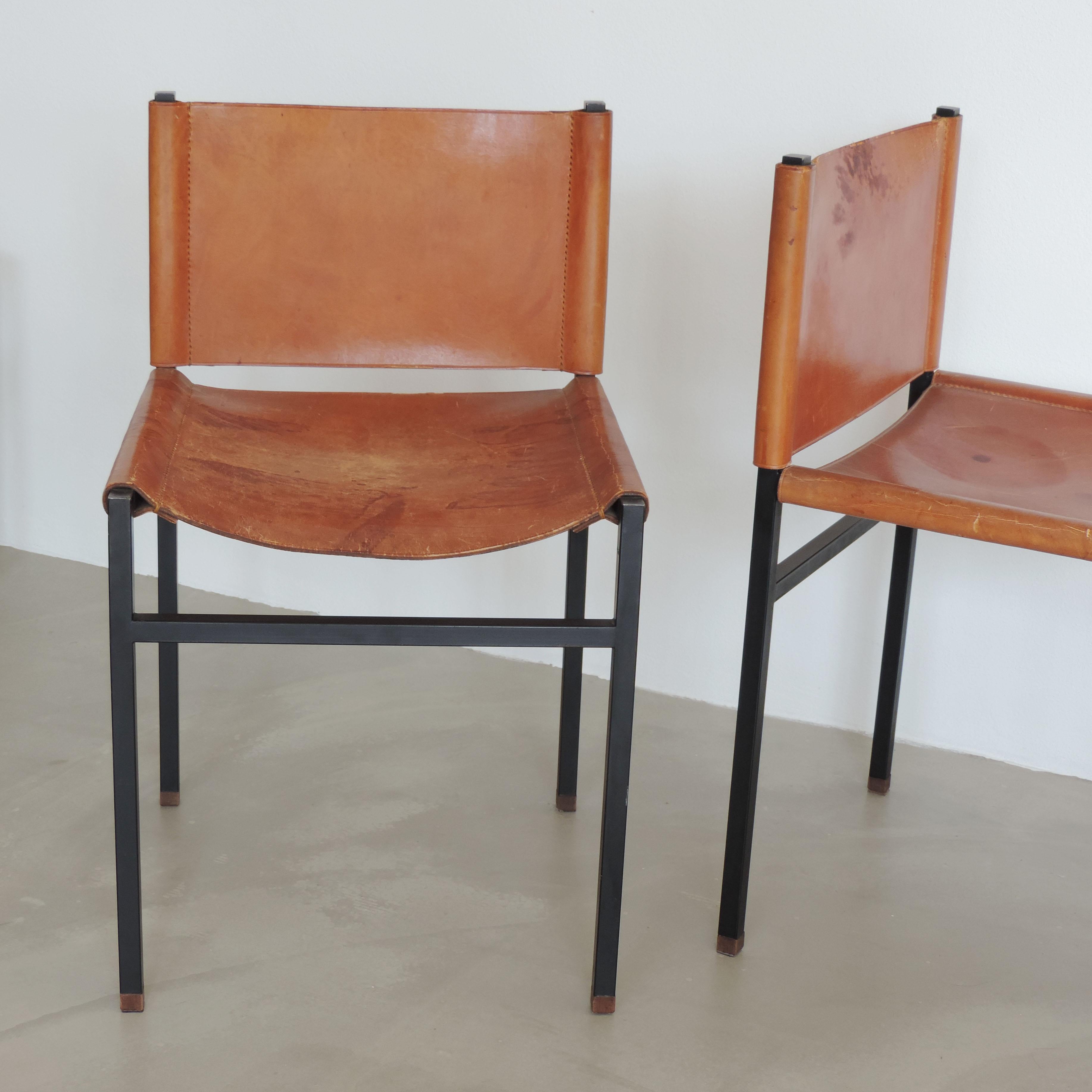 Six Paolo Tilche Dining Chairs in Leather and Metal for Arform, Italy 1960s 3