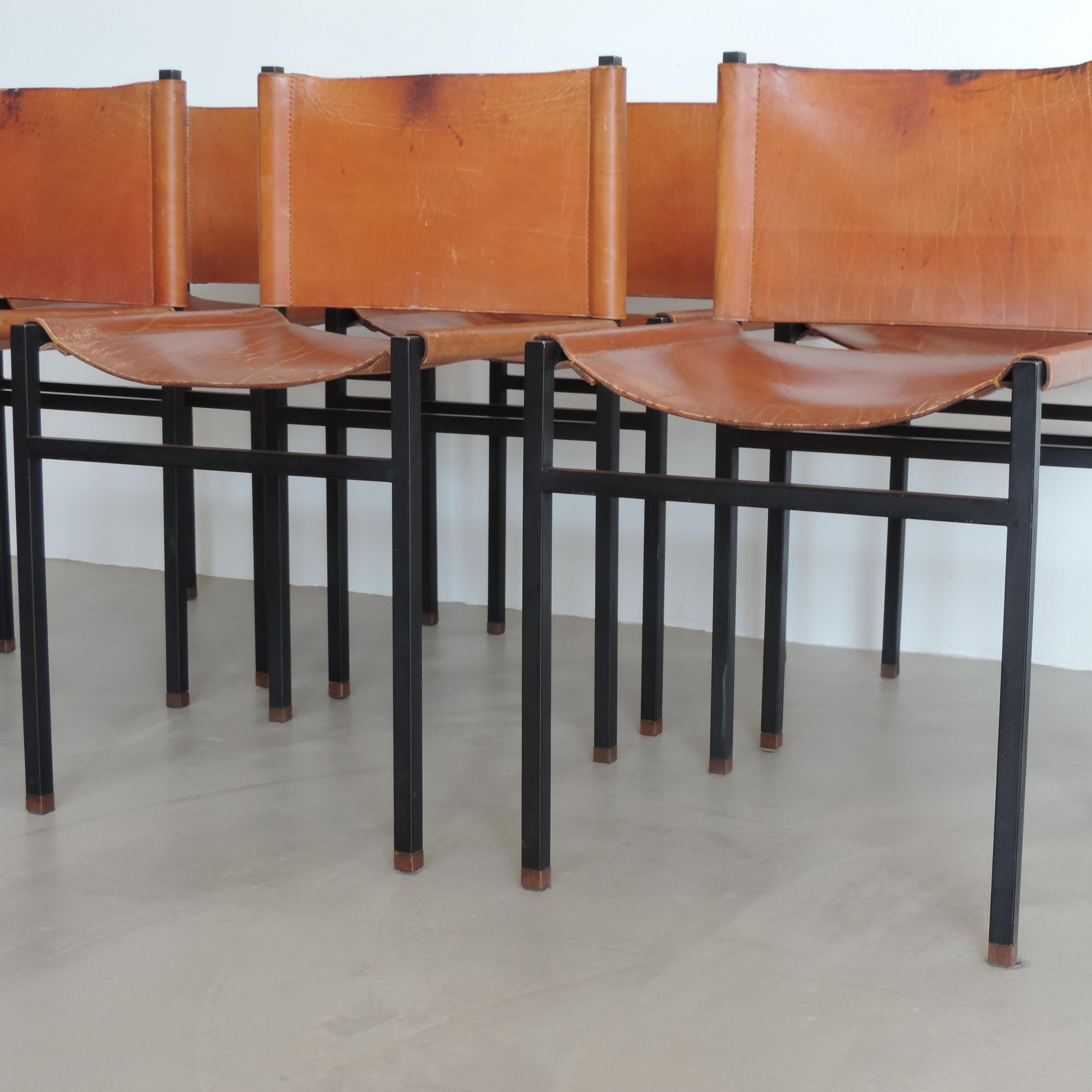 Six Paolo Tilche Dining Chairs in Leather and Metal for Arform, Italy 1960s 5