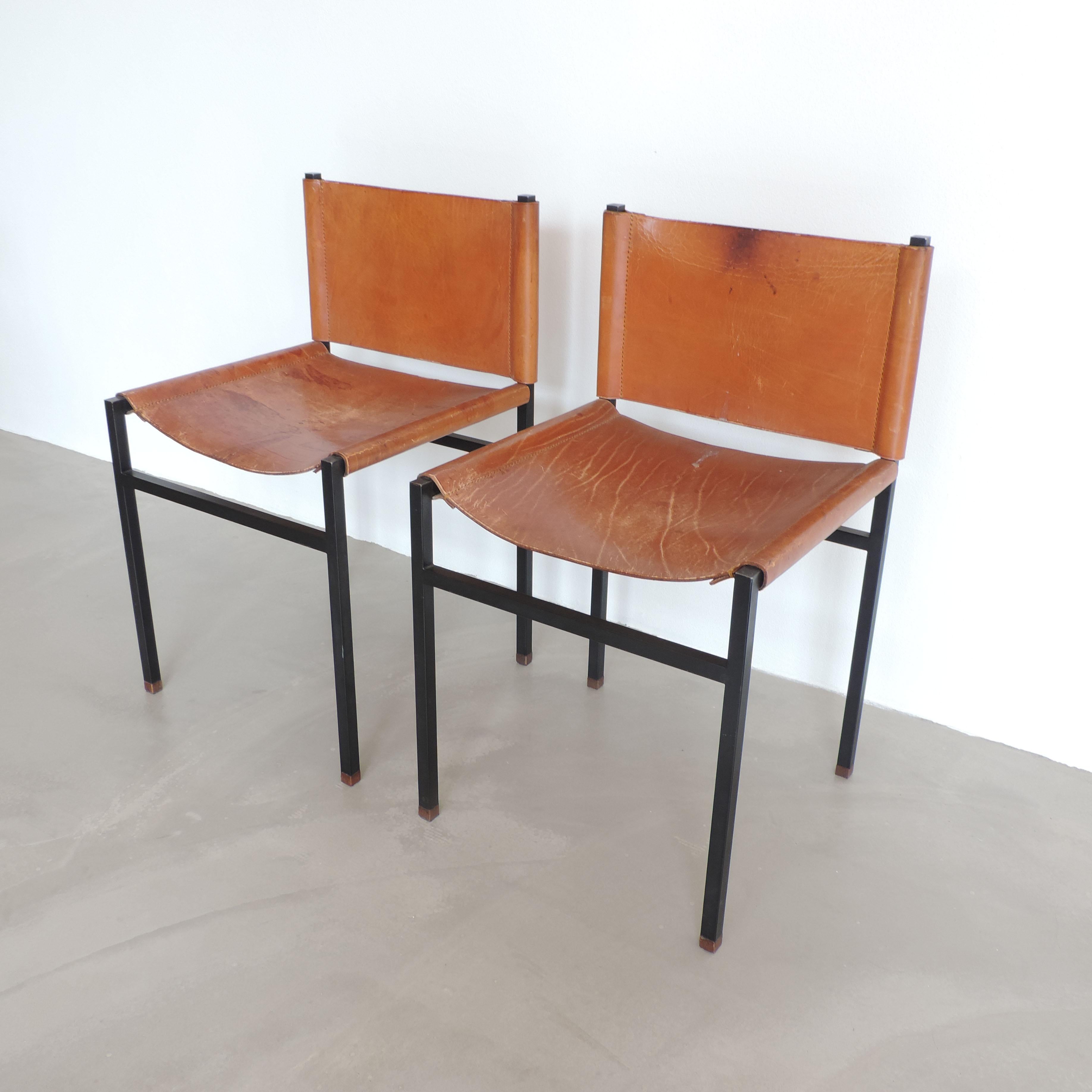 Italian Six Paolo Tilche Dining Chairs in Leather and Metal for Arform, Italy 1960s