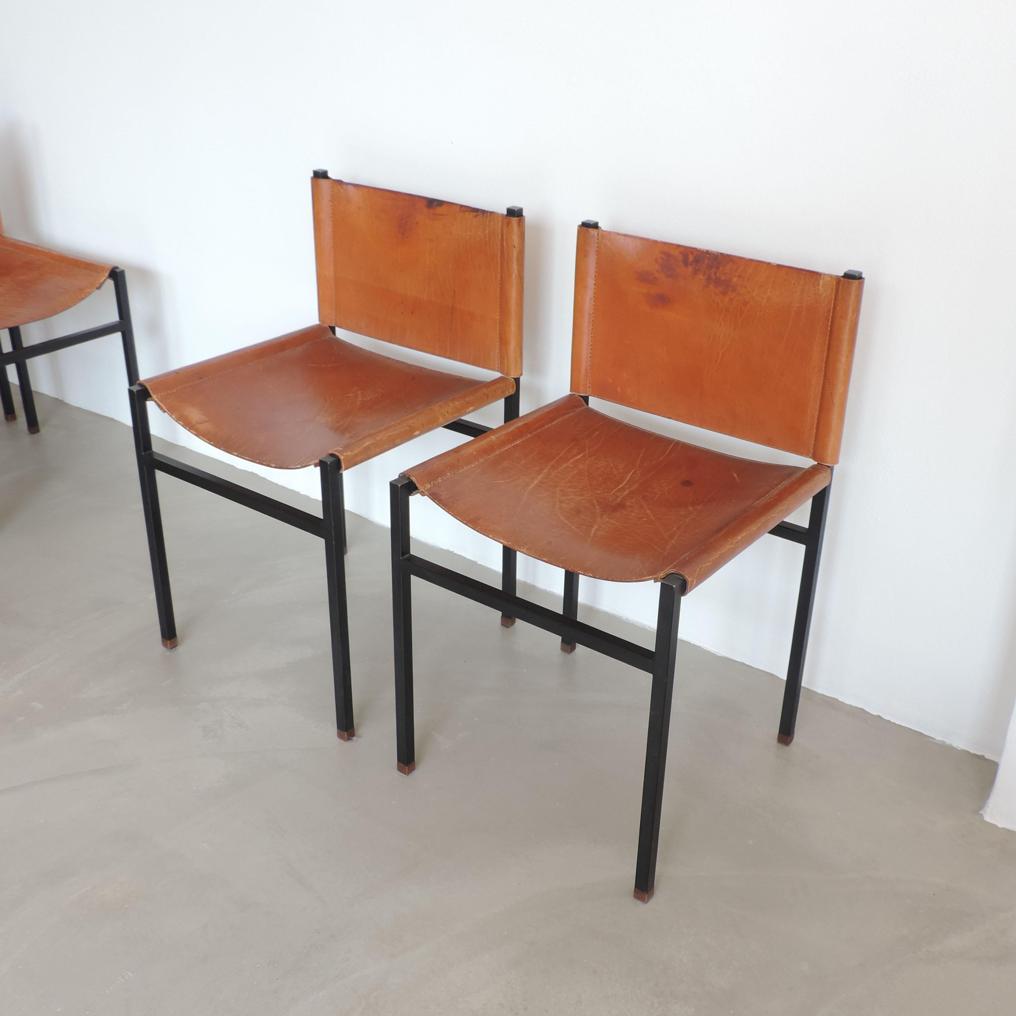 Six Paolo Tilche Dining Chairs in Leather and Metal for Arform, Italy 1960s In Good Condition In Milan, IT