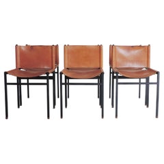 Six Paolo Tilche Dining Chairs in Leather and Metal for Arform, Italy 1960s