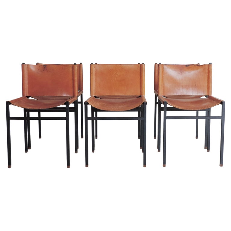 Six Paolo Tilche Dining Chairs in Leather and Metal for Arform, Italy 1960s  For Sale at 1stDibs