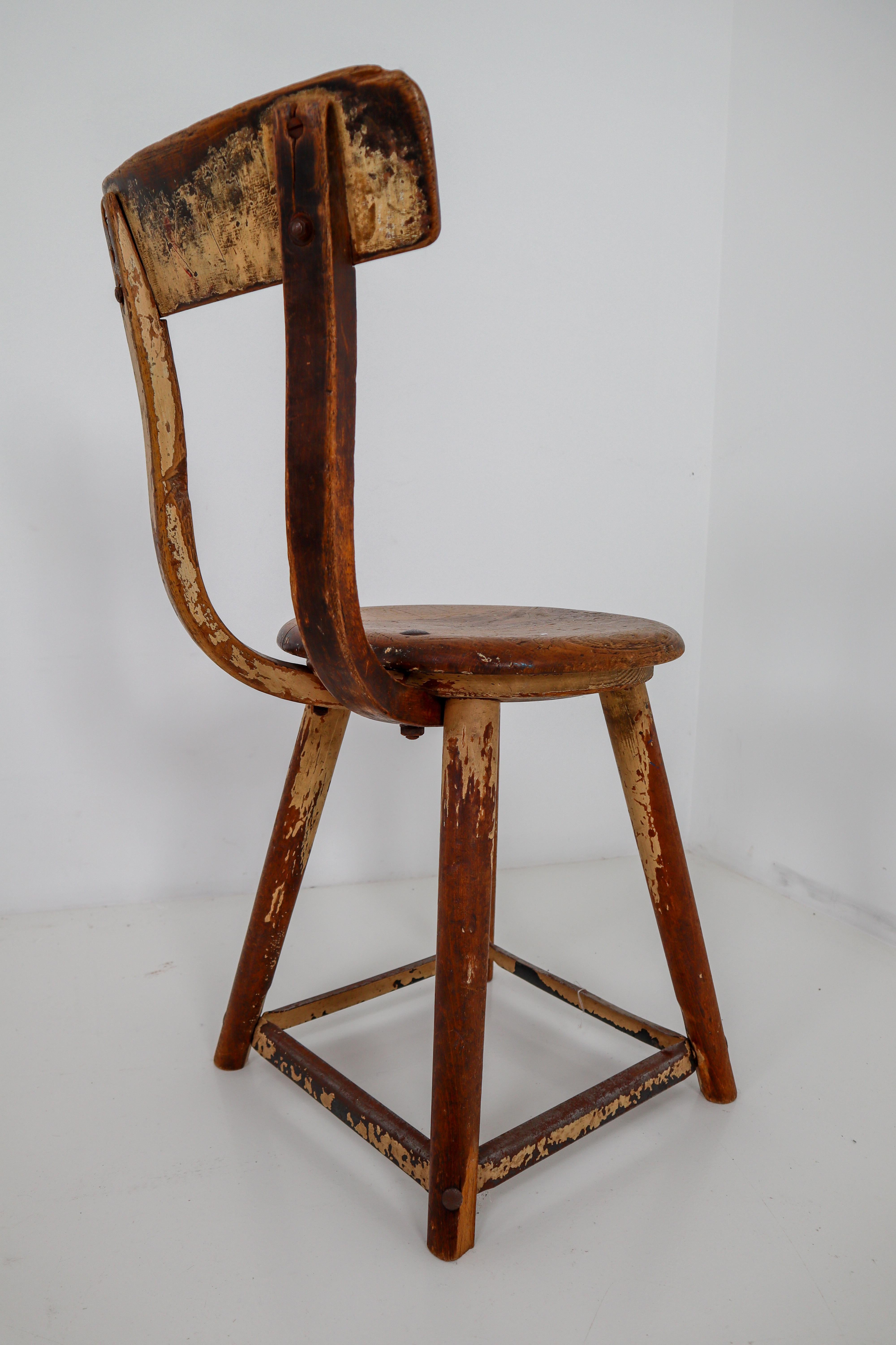 Six Patinated Wooden Industrial Bauhaus Chairs Germany, 1930s 6