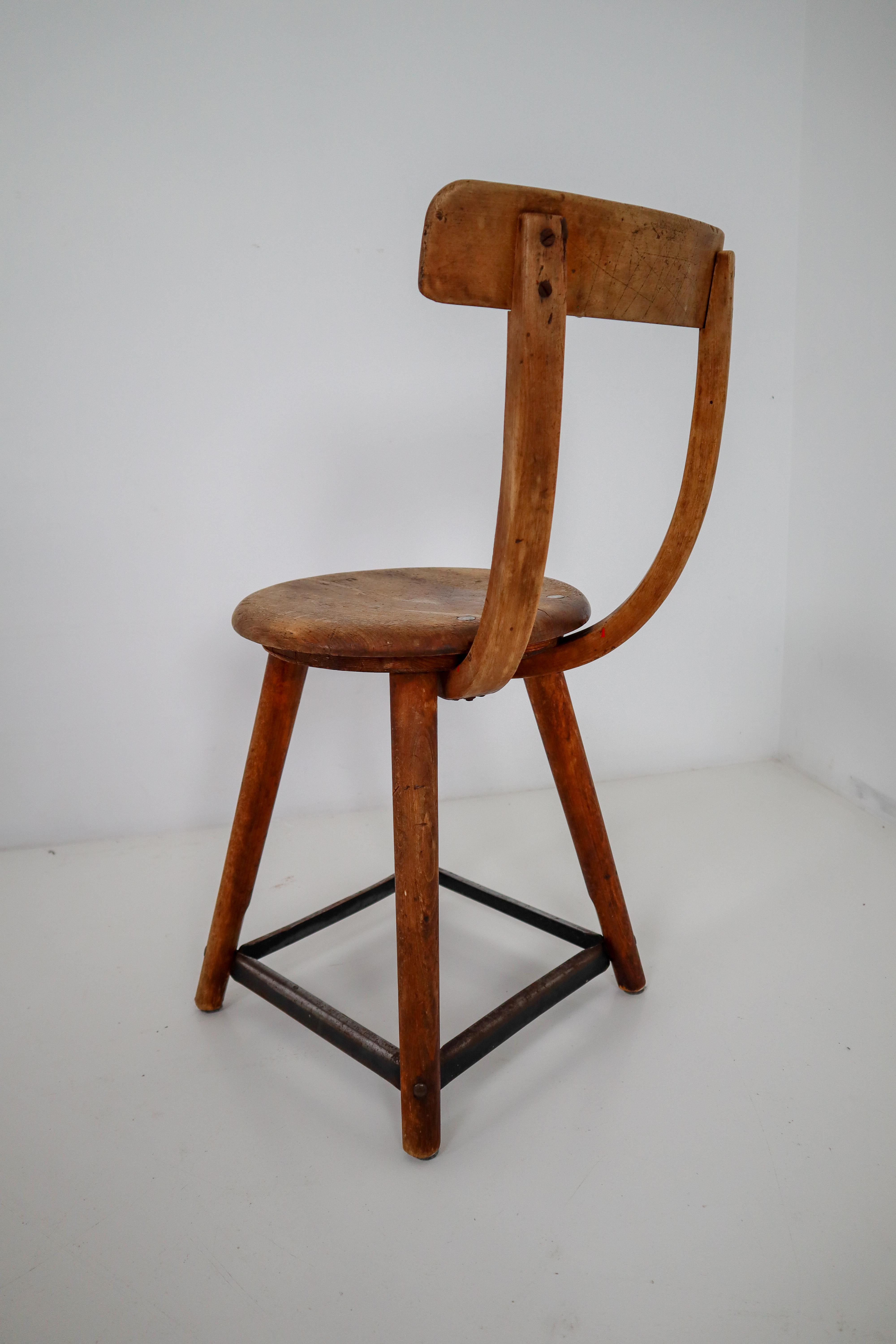 Six Patinated Wooden Industrial Bauhaus Chairs Germany, 1930s 1
