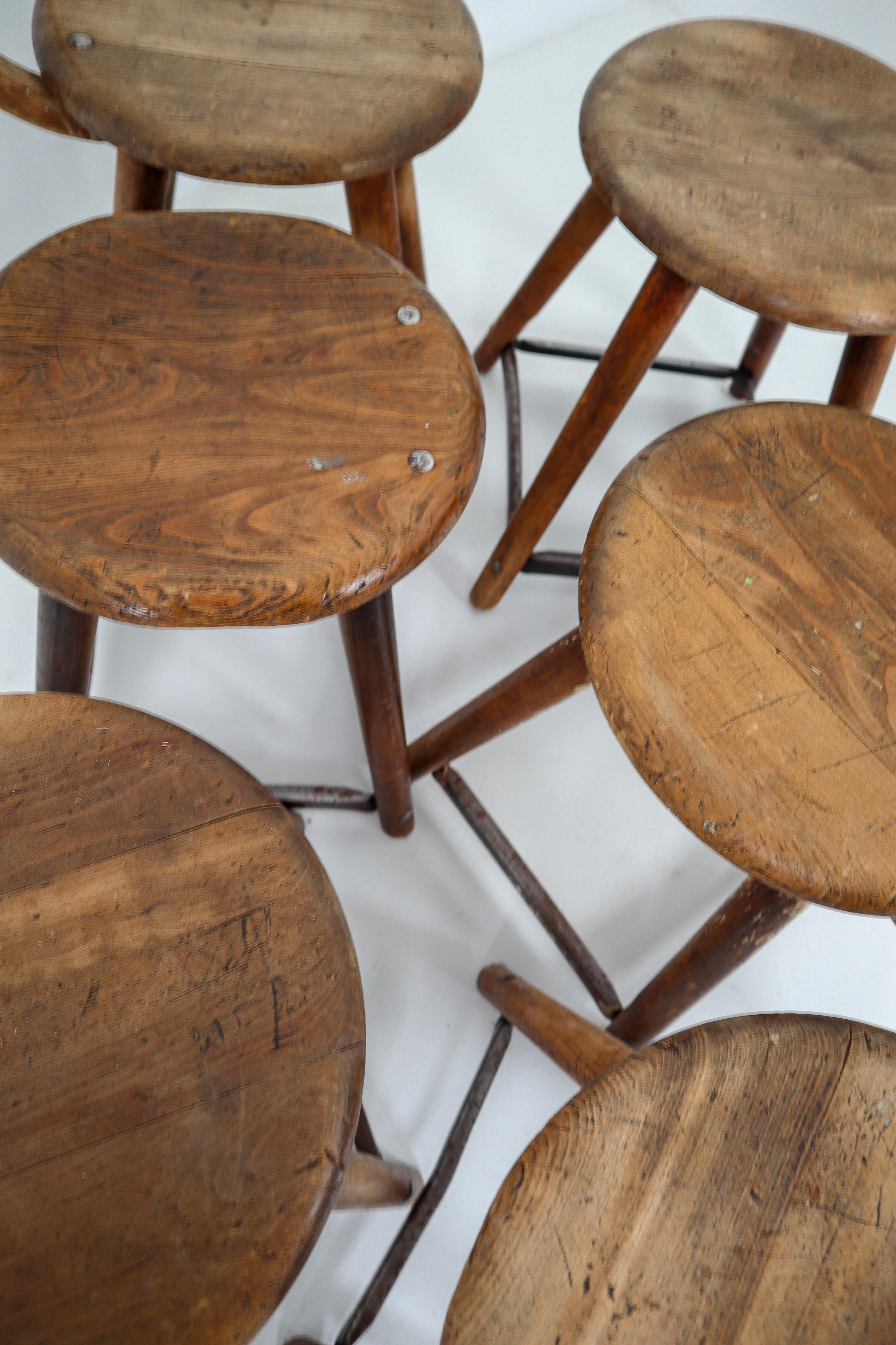Six Patinated Wooden Industrial Bauhaus Chairs Germany, 1930s 3