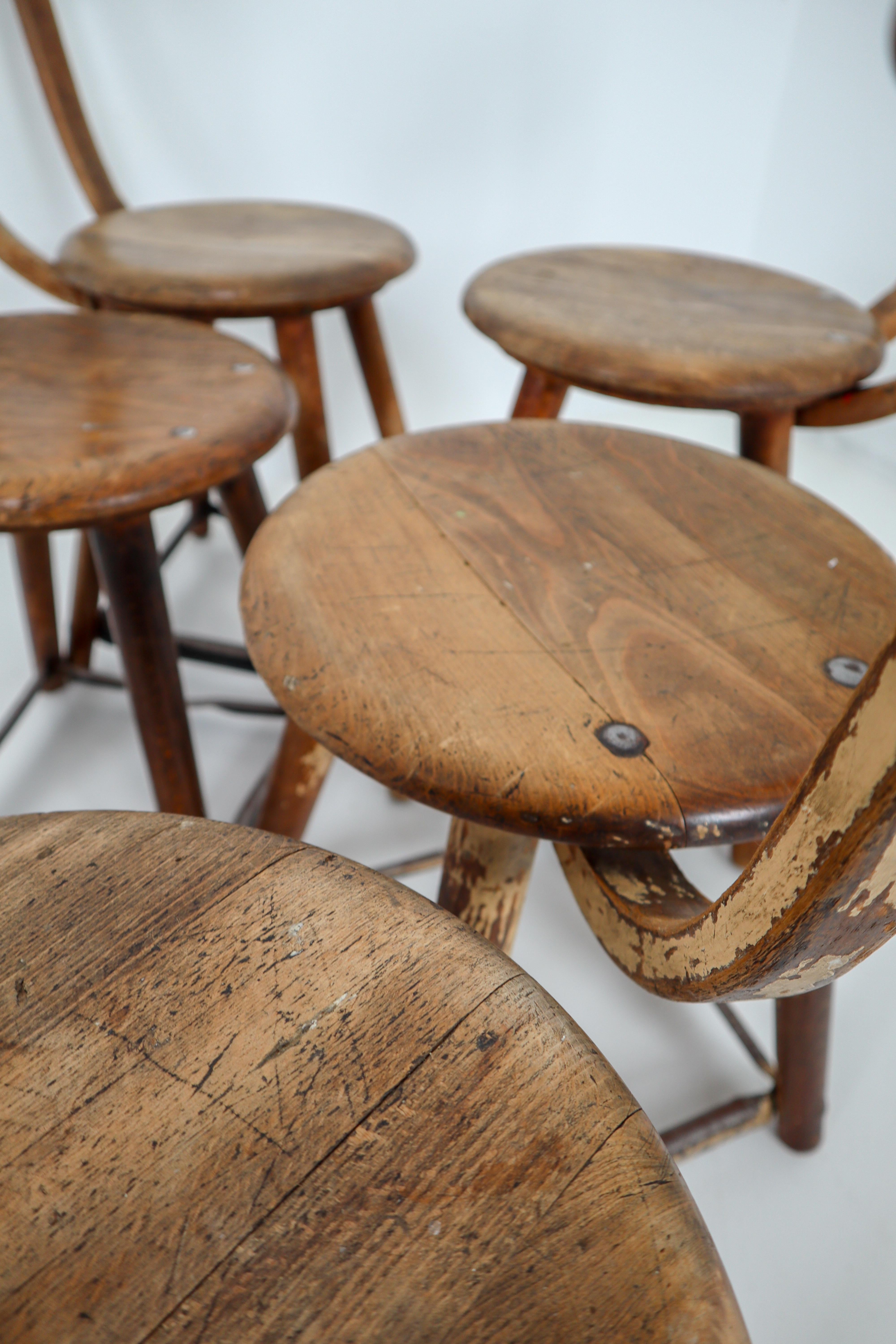 Six Patinated Wooden Industrial Bauhaus Chairs Germany, 1930s 5