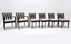Six Paul Frankl Dining Chairs for Johnson, Mahogany Criss Cross Lattice Backs