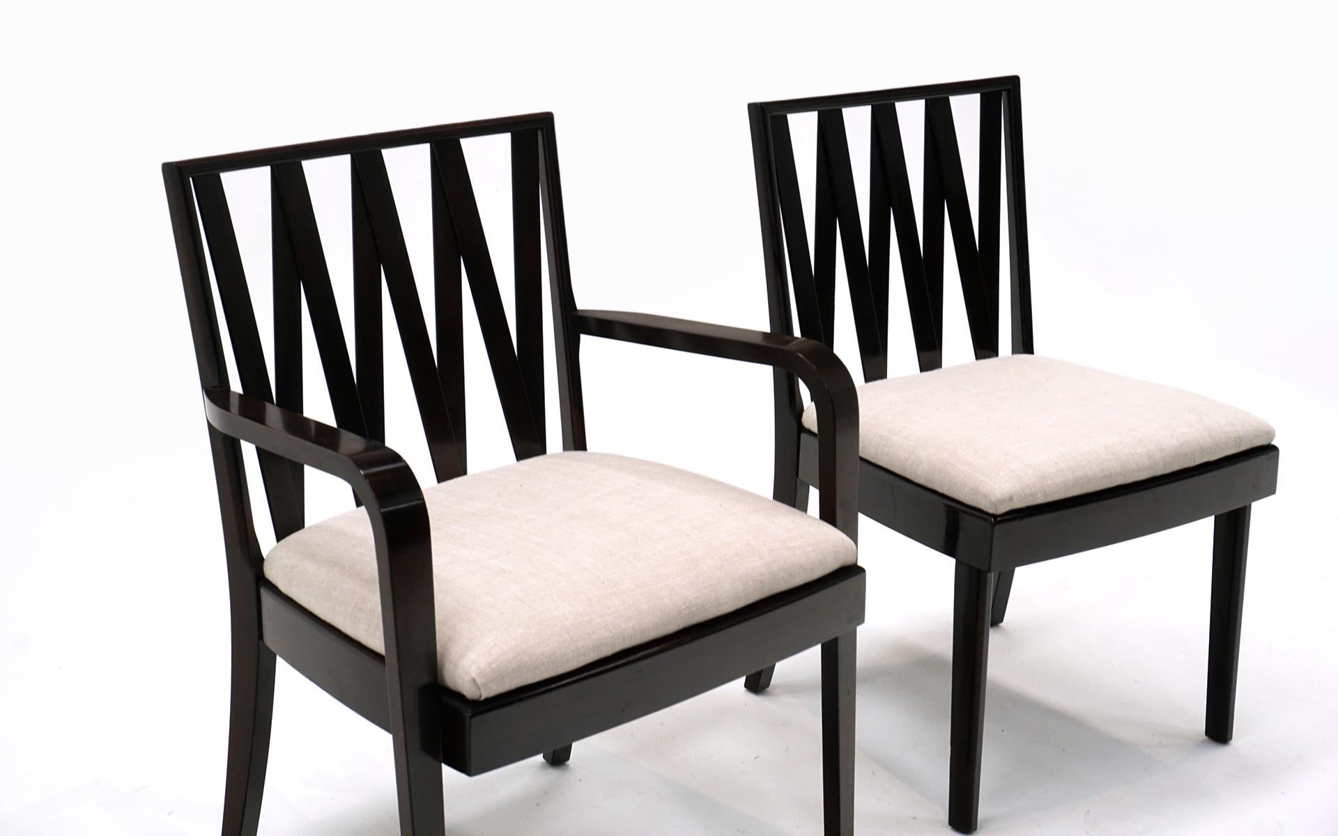 Mid-Century Modern Six Paul Frankl Dining Chairs for Johnson, Mahogany Criss Cross Lattice Backs