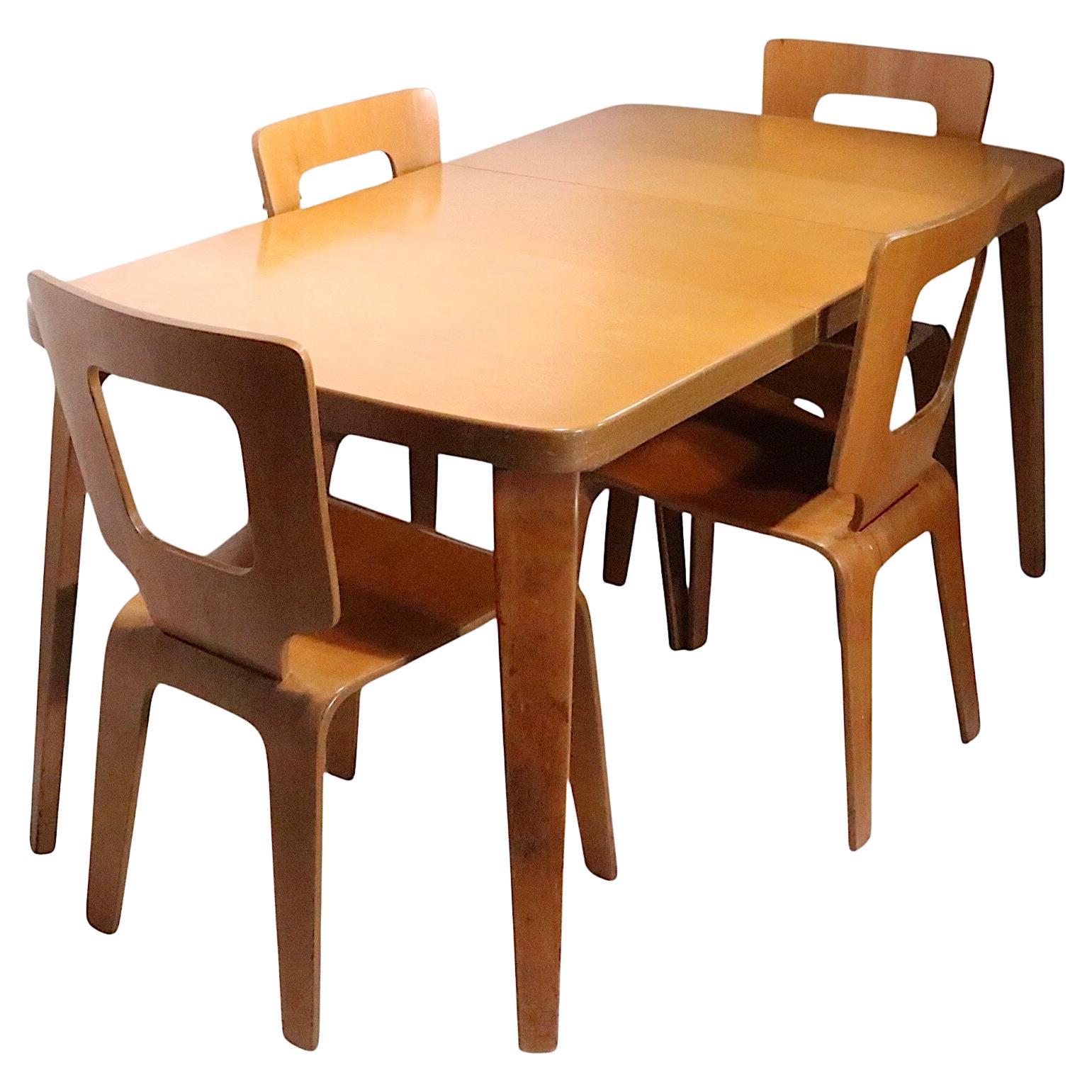 Six Pc. Mid Century Thaden Jordan Dining Set Table, Leaf and Four Chairs For Sale