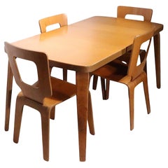 Six Pc. Mid Century Thaden Jordan Dining Set Table, Leaf and Four Chairs