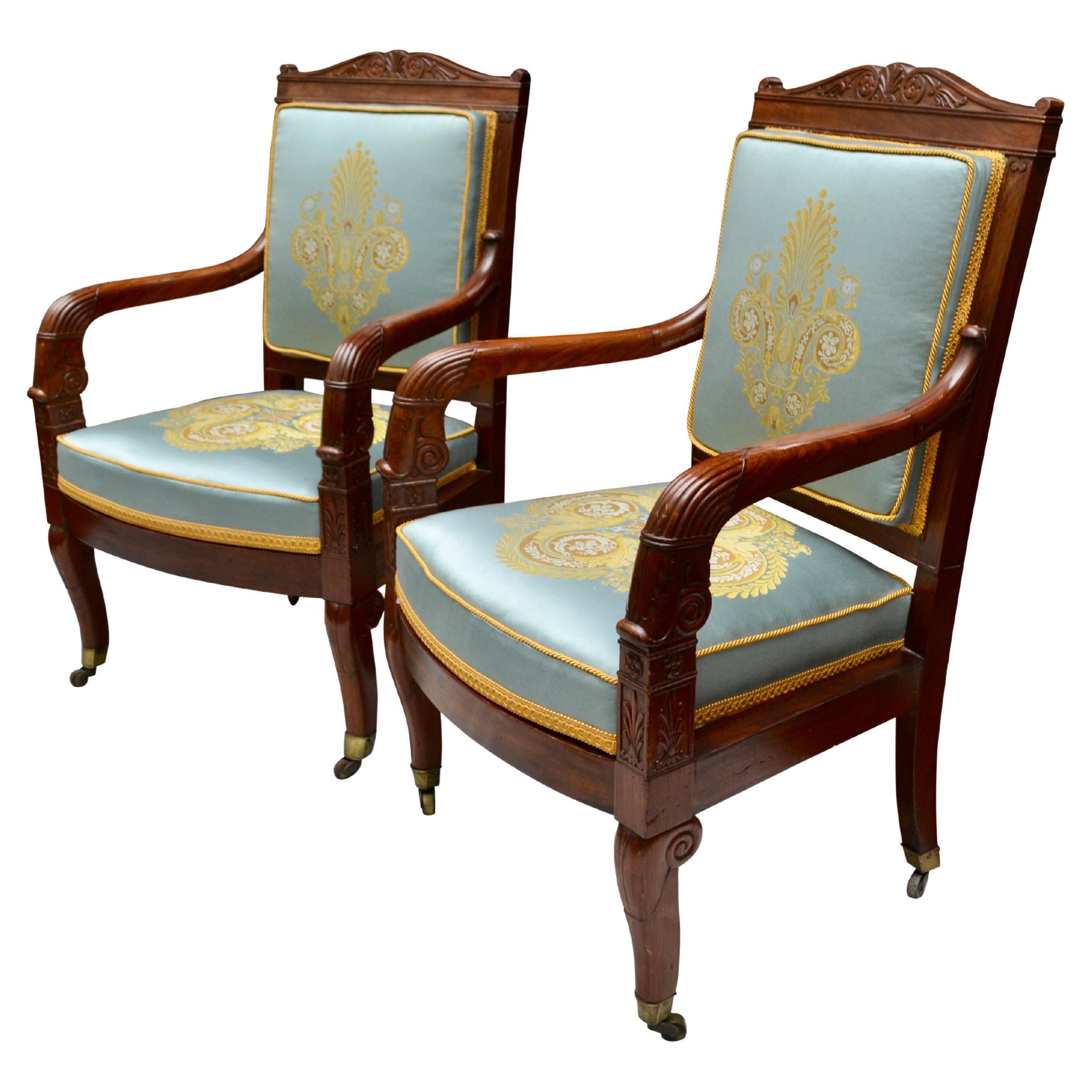 Pair of French Empire Mahogany Armchairs Attributed to Jean-Pierre Louis For Sale