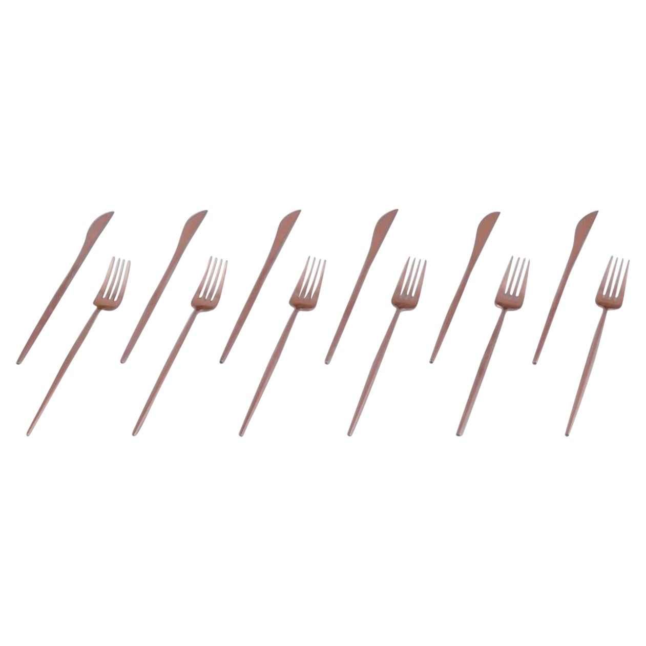 Tafelbesteck für sechs Personen aus Messing. Schwedisches Design. Ende 20. Jh.
