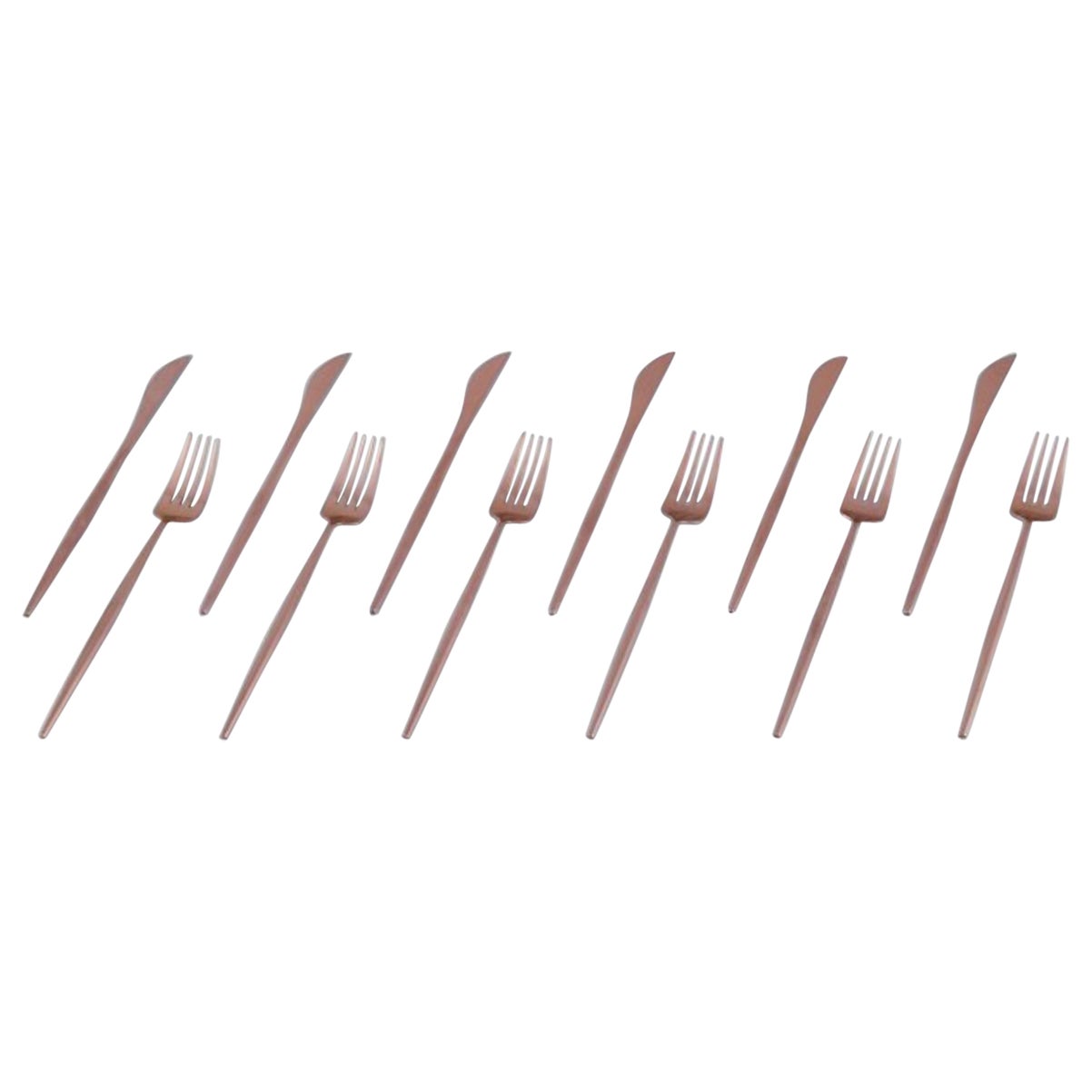 Modernistisches Tafelbesteck für sechs Personen aus Messing. Schwedisches Design. Ende 20. Jh.