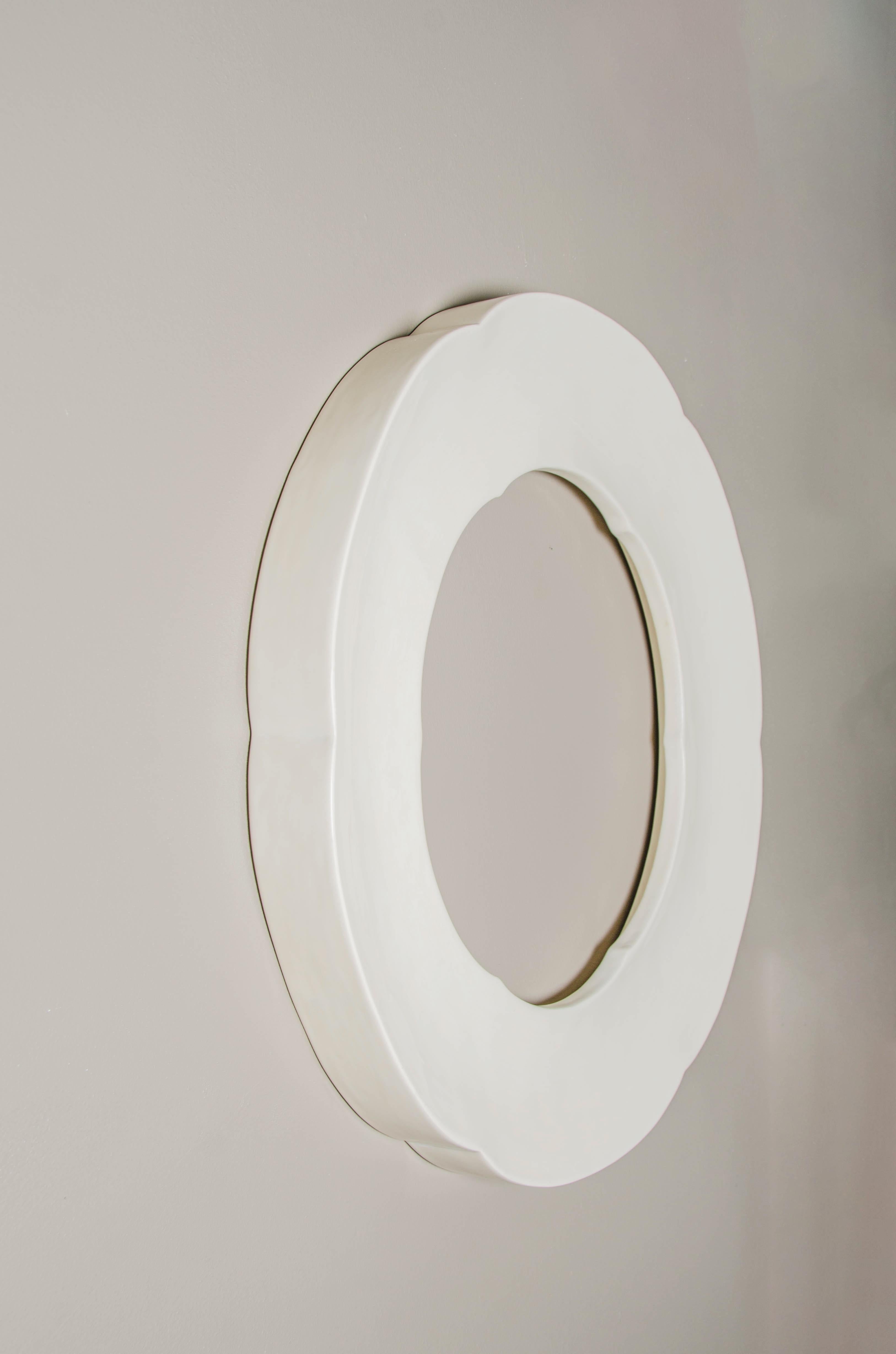 Lacquered Six Petal Mirror, Cream Lacquer by Robert Kuo, Limited Edition
