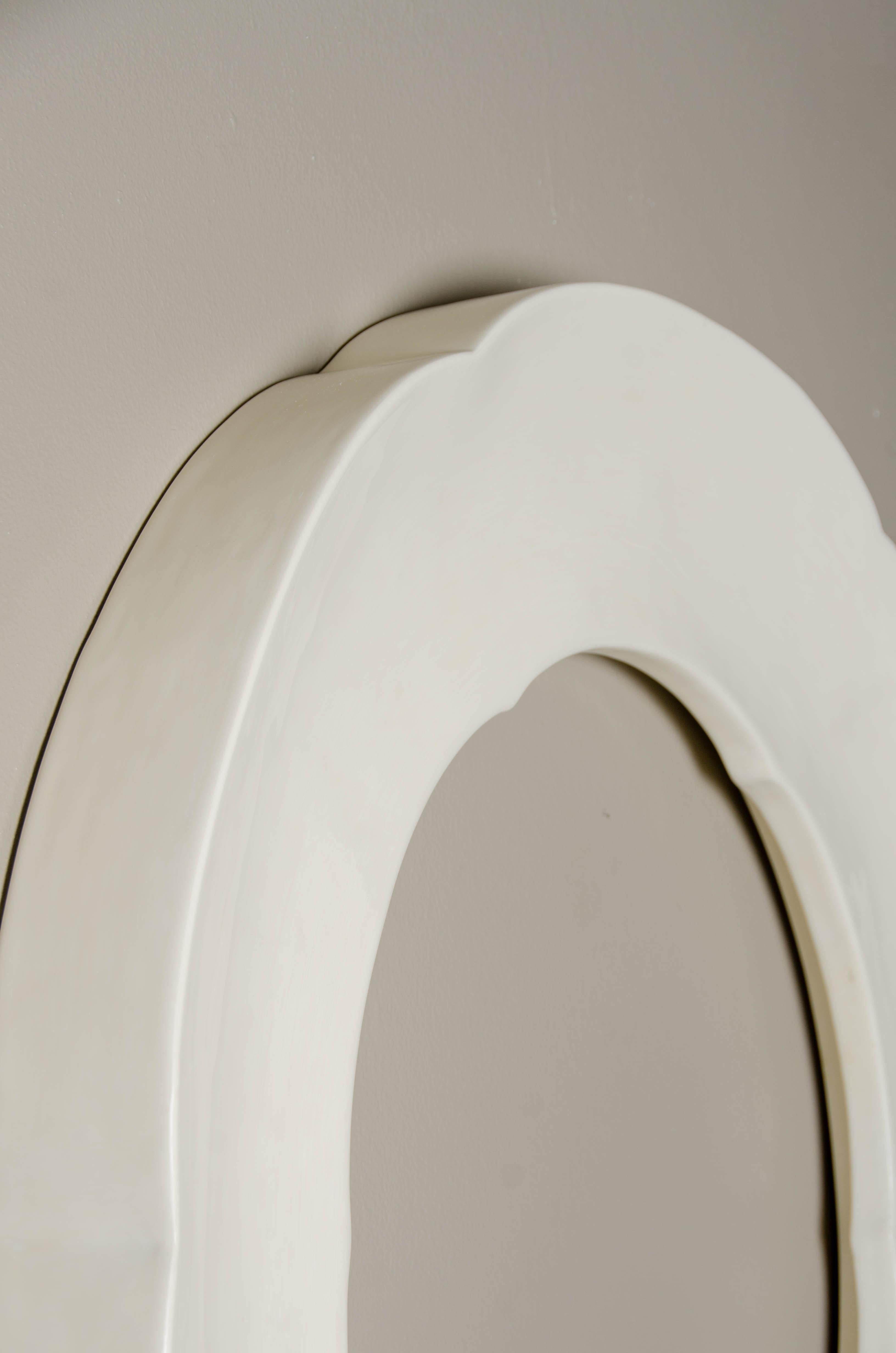 Contemporary Six Petal Mirror, Cream Lacquer by Robert Kuo, Limited Edition