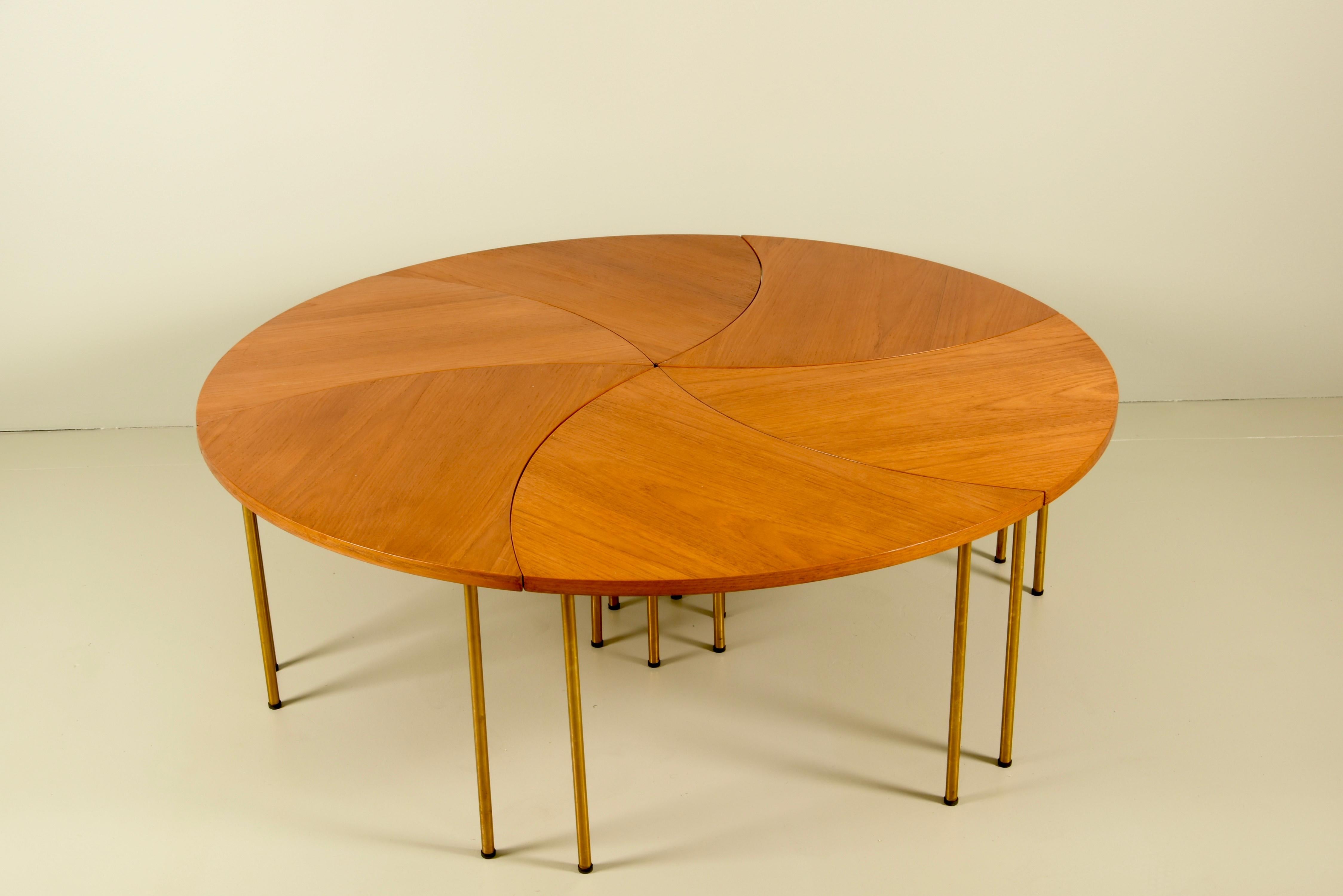 Mid-Century Modern Six Peter Hvidt Teak and Brass Model 523 Tables