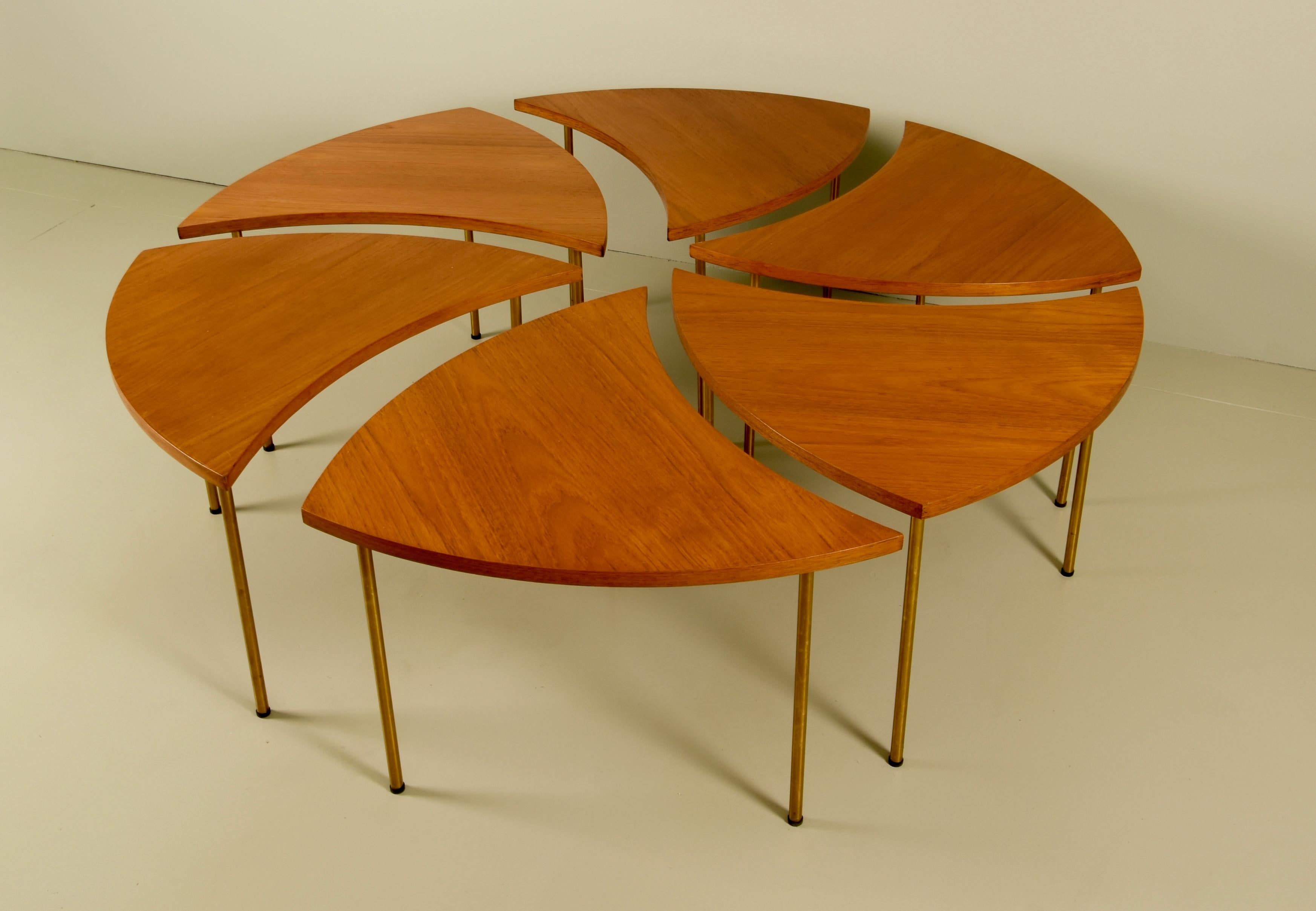 Six Peter Hvidt Teak and Brass Model 523 Tables 1