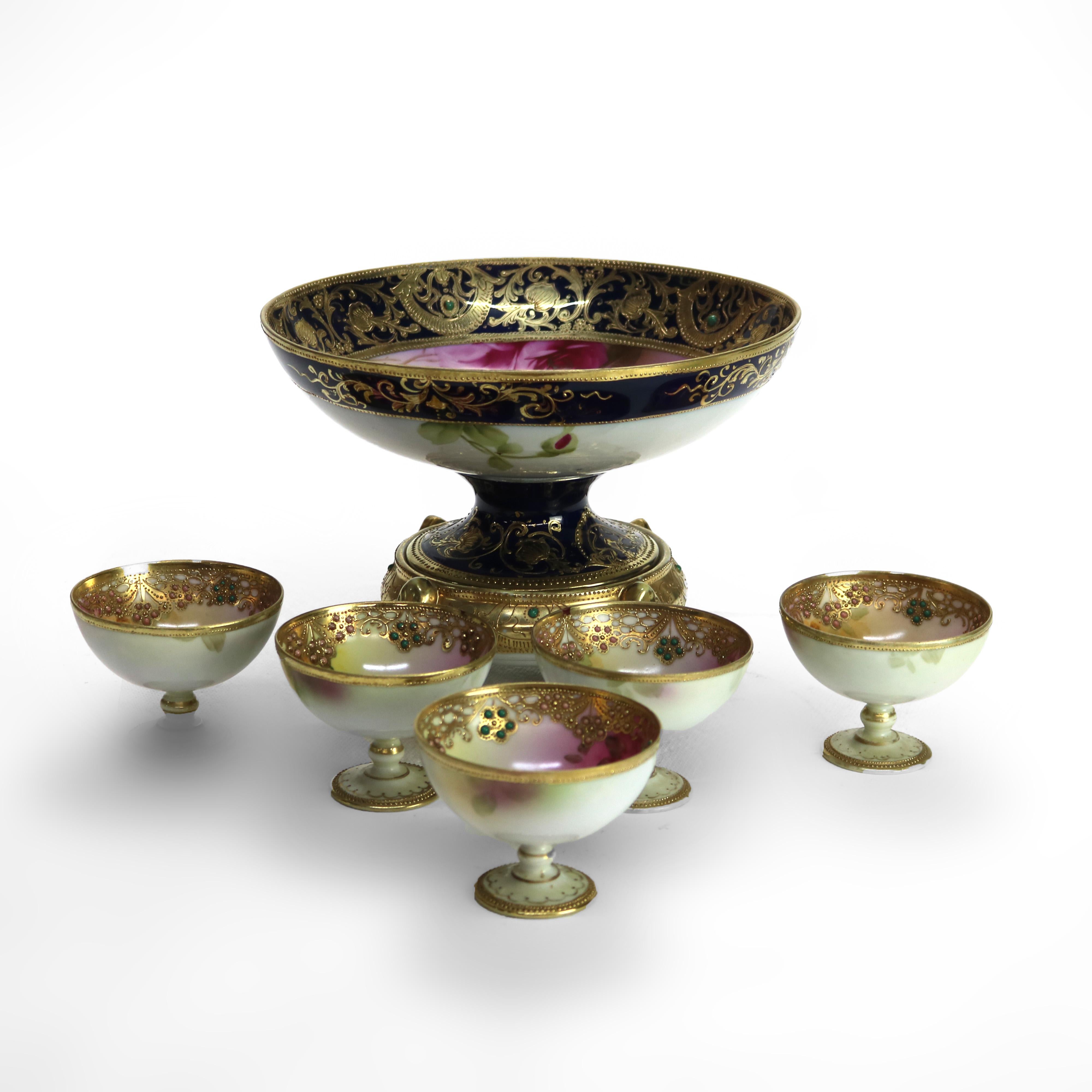 Ensemble de six bols à baies en porcelaine peinte à la main et dorée de Nippon, signé, vers 1920

Mesures - Bol 7 1/4