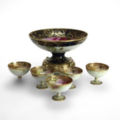 Six-Piece Antique Nippon Hand Painted Floral & Gilt Porcelain Berry Bowl Set