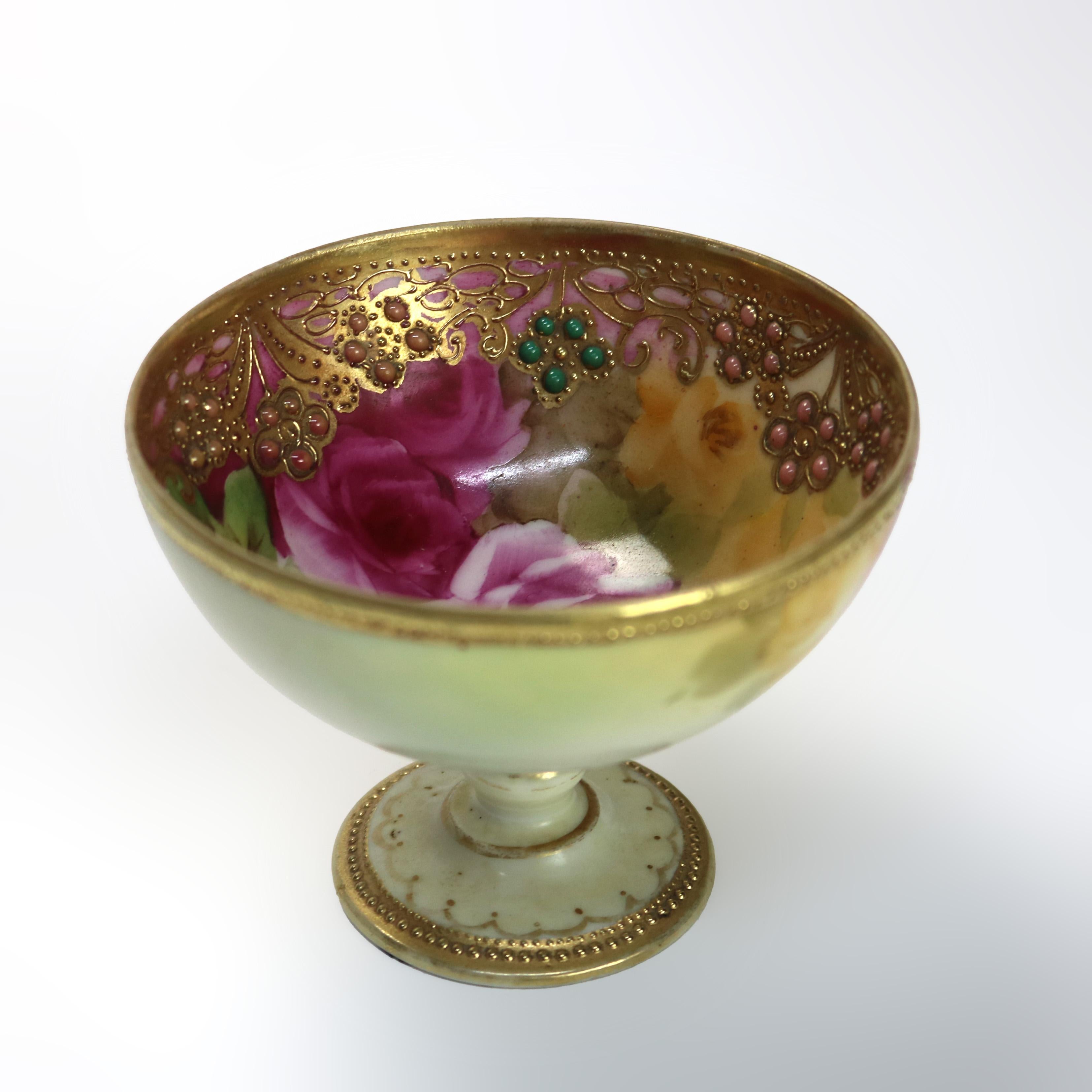 Ensemble ancien de six bols à baies en porcelaine de Nippon peint à la main, à motifs floraux et dorés Bon état - En vente à Big Flats, NY