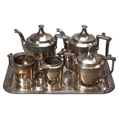 Juego de Té Antiguo de Seis Piezas Plateado Grabado C1890