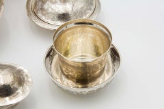 Six-piece chiseled silver toiletry set with bowl, cup, soap dish and more