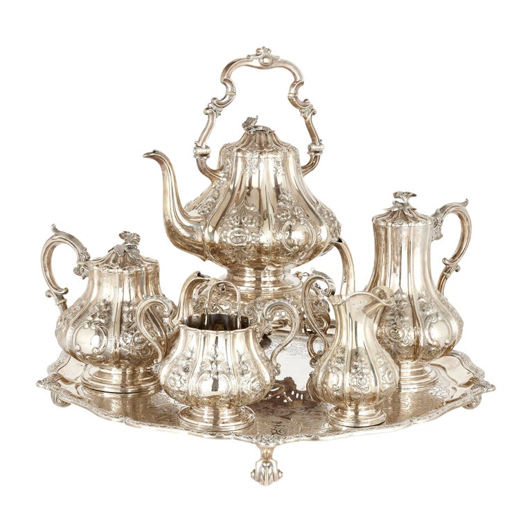 Six-Piece English Silver Tea and Coffee Service For Sale