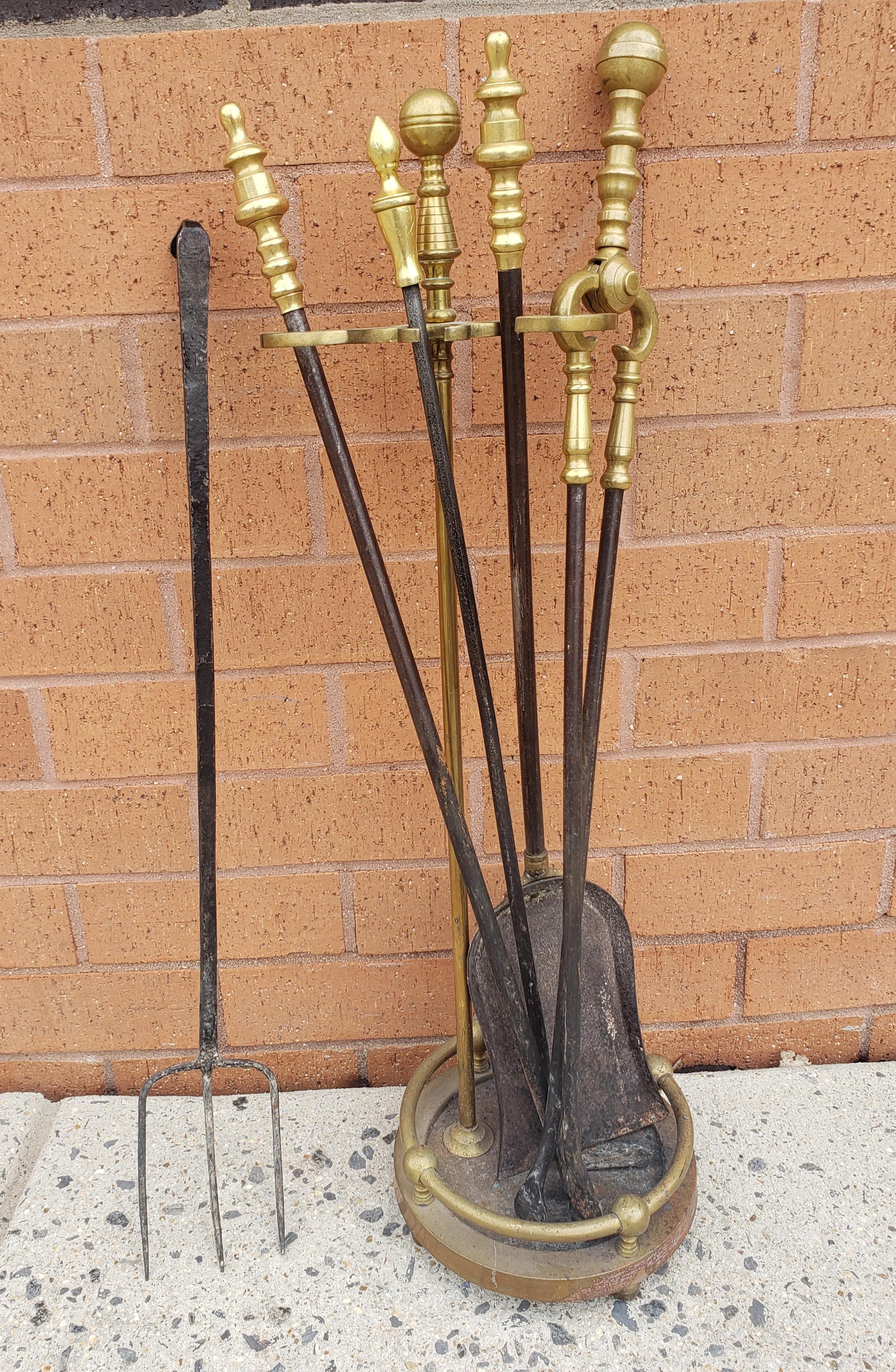 antique brass fireplace tools