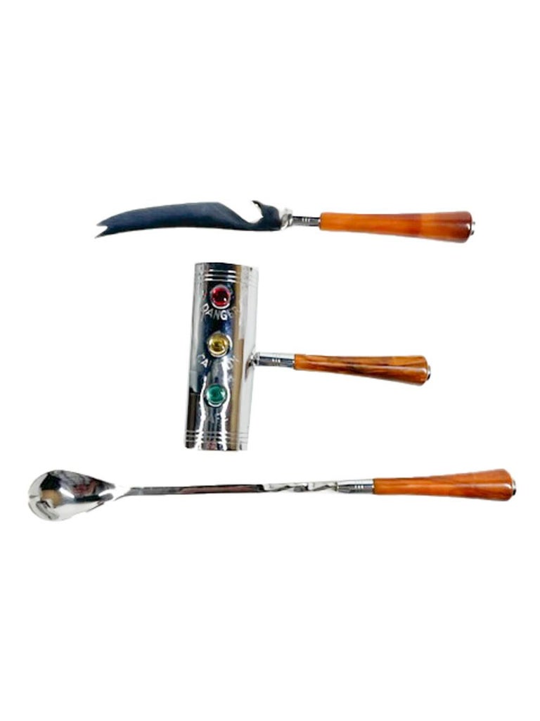 Six Piece Glo-Hill Bar Tool Set in Butterscotch Bakelite with Rotating ...