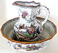 Six Piece "Mason's Ironstone" Toiletry Set, English, circa 1835