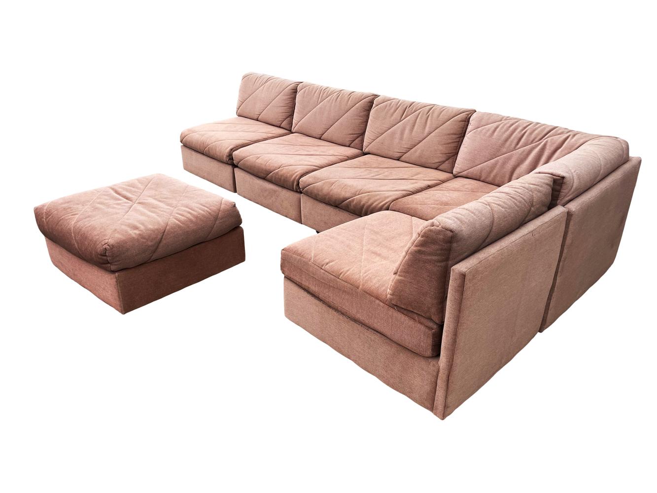 Fabric Six Piece Mid Century Boxy Modern Modular or Sectional L Shaped Sofa For Sale