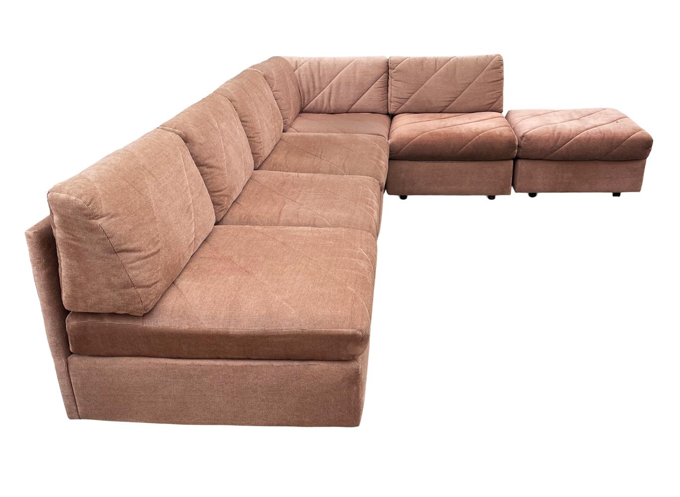 Late 20th Century Six Piece Mid Century Boxy Modern Modular or Sectional L Shaped Sofa For Sale