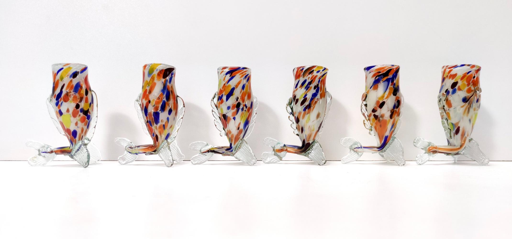 Italian Vintage Set of Six Multicolored Murano Glass Drinking Glasses by Toso, Italy For Sale