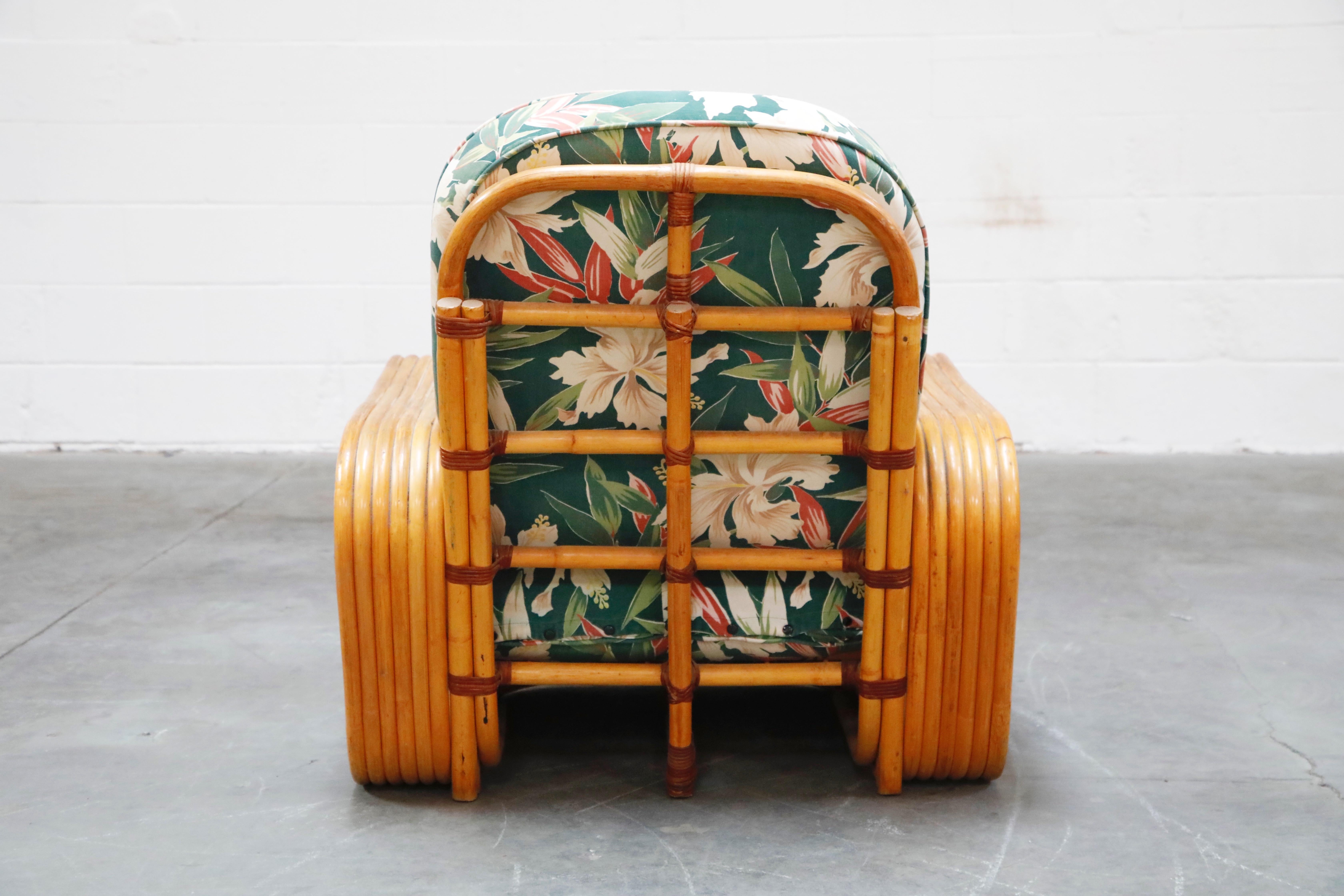 Six-Piece Paul Frankl Style Pretzel Rattan Living Room Patio Set, circa 1940s 4