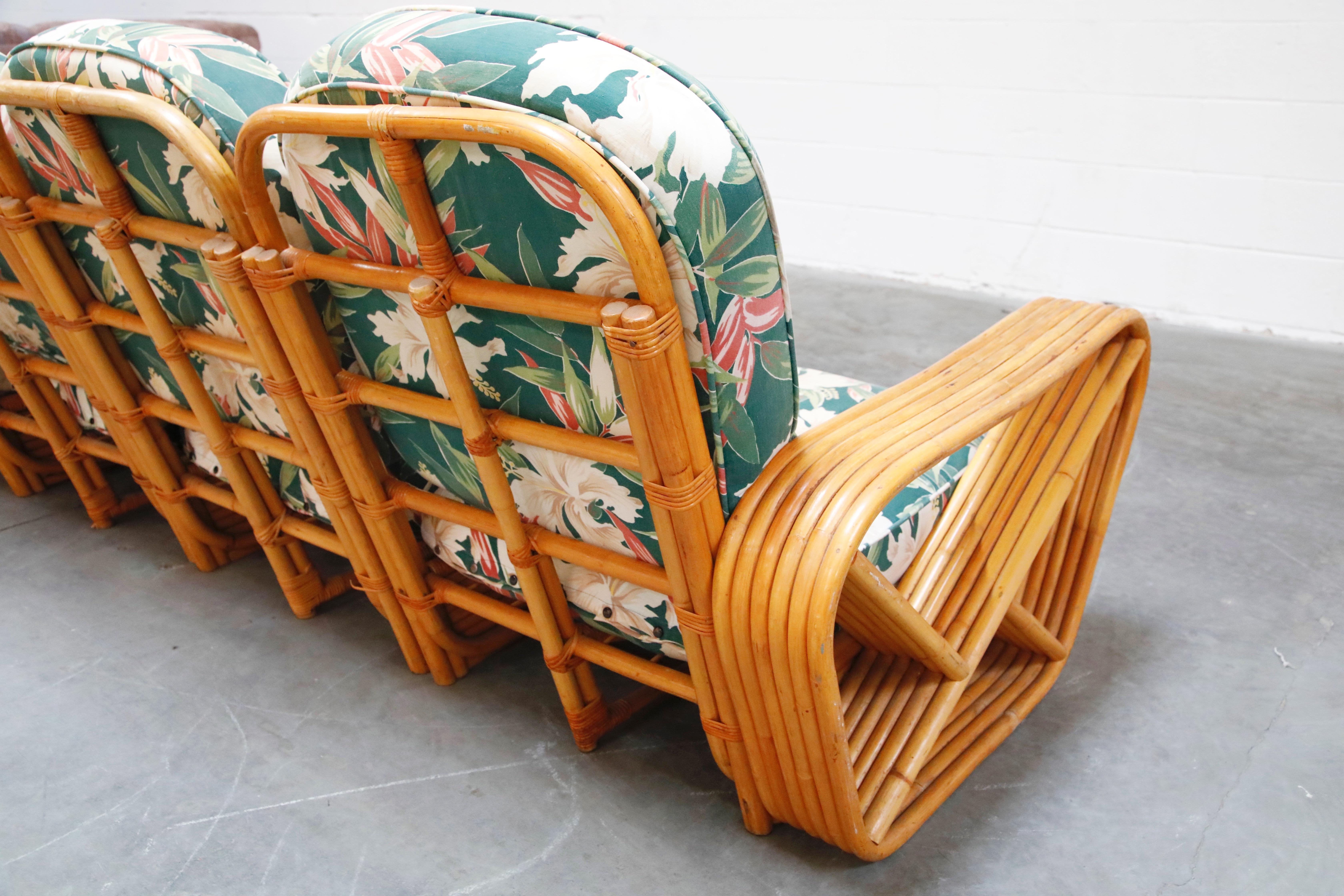 Six-Piece Paul Frankl Style Pretzel Rattan Living Room Patio Set, circa 1940s 7