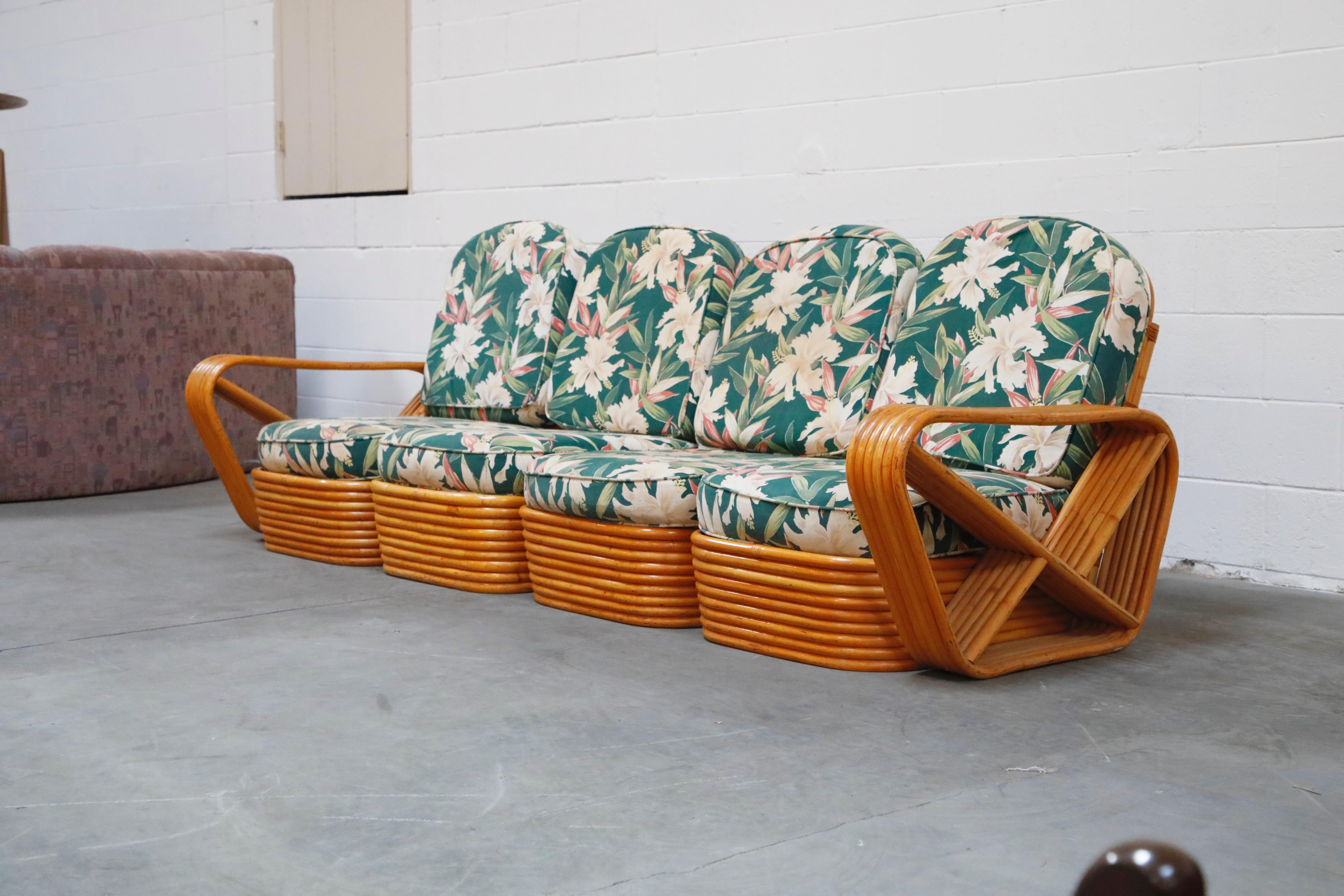 Mid-Century Modern Six-Piece Paul Frankl Style Pretzel Rattan Living Room Patio Set, circa 1940s