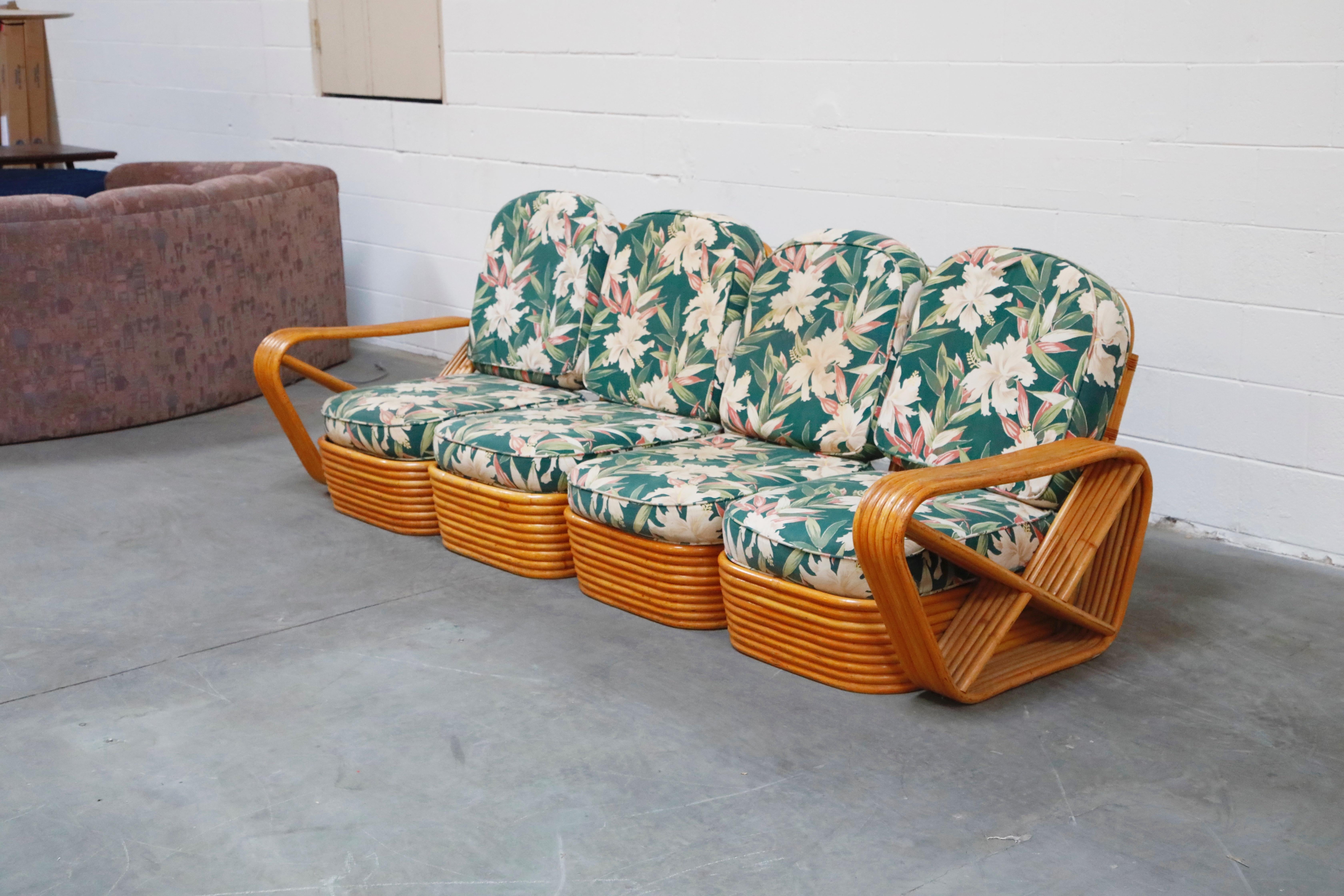 Mid-Century Modern Six-Piece Paul Frankl Style Pretzel Rattan Living Room Patio Set, circa 1940s