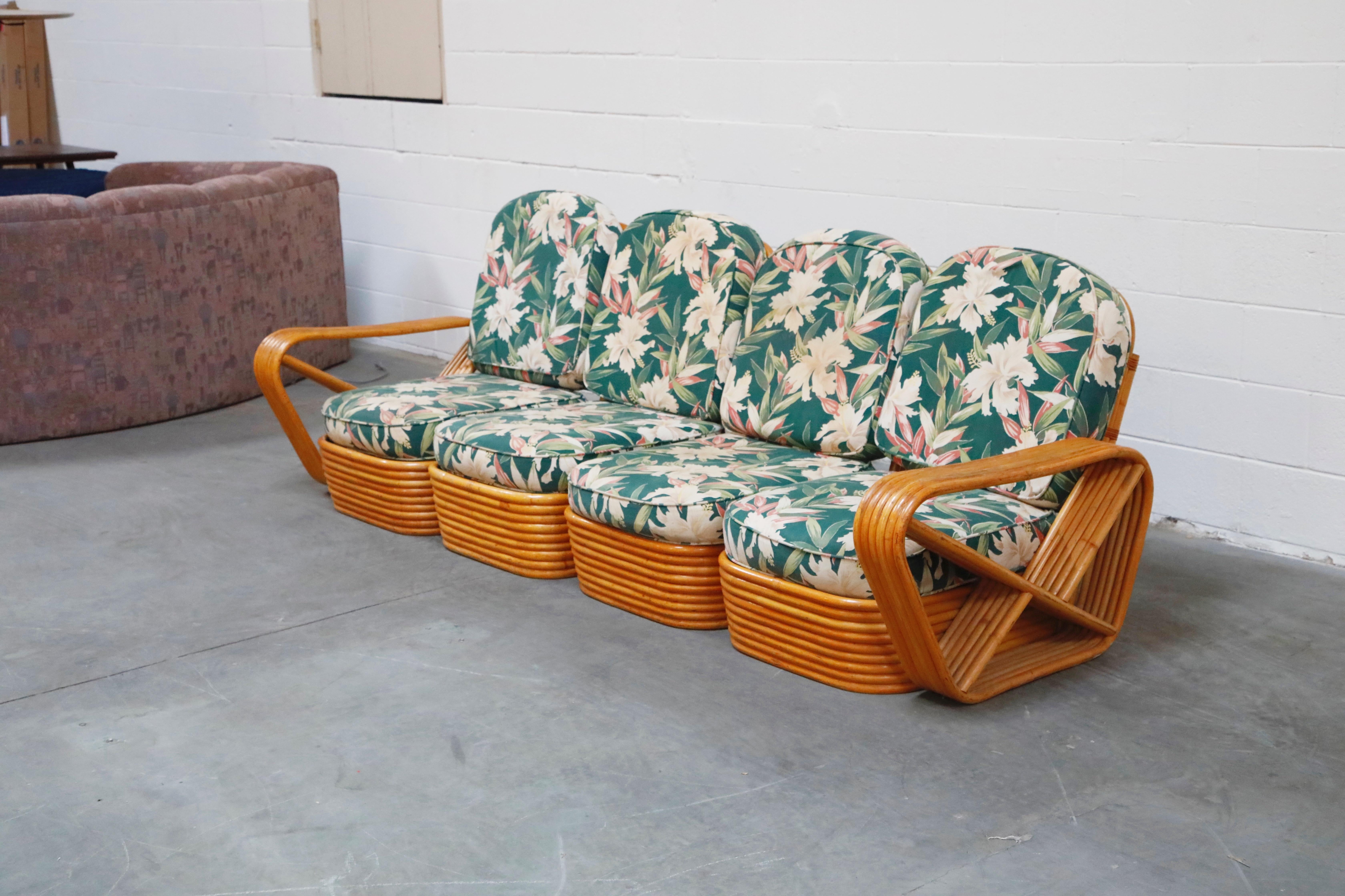 American Six-Piece Paul Frankl Style Pretzel Rattan Living Room Patio Set, circa 1940s