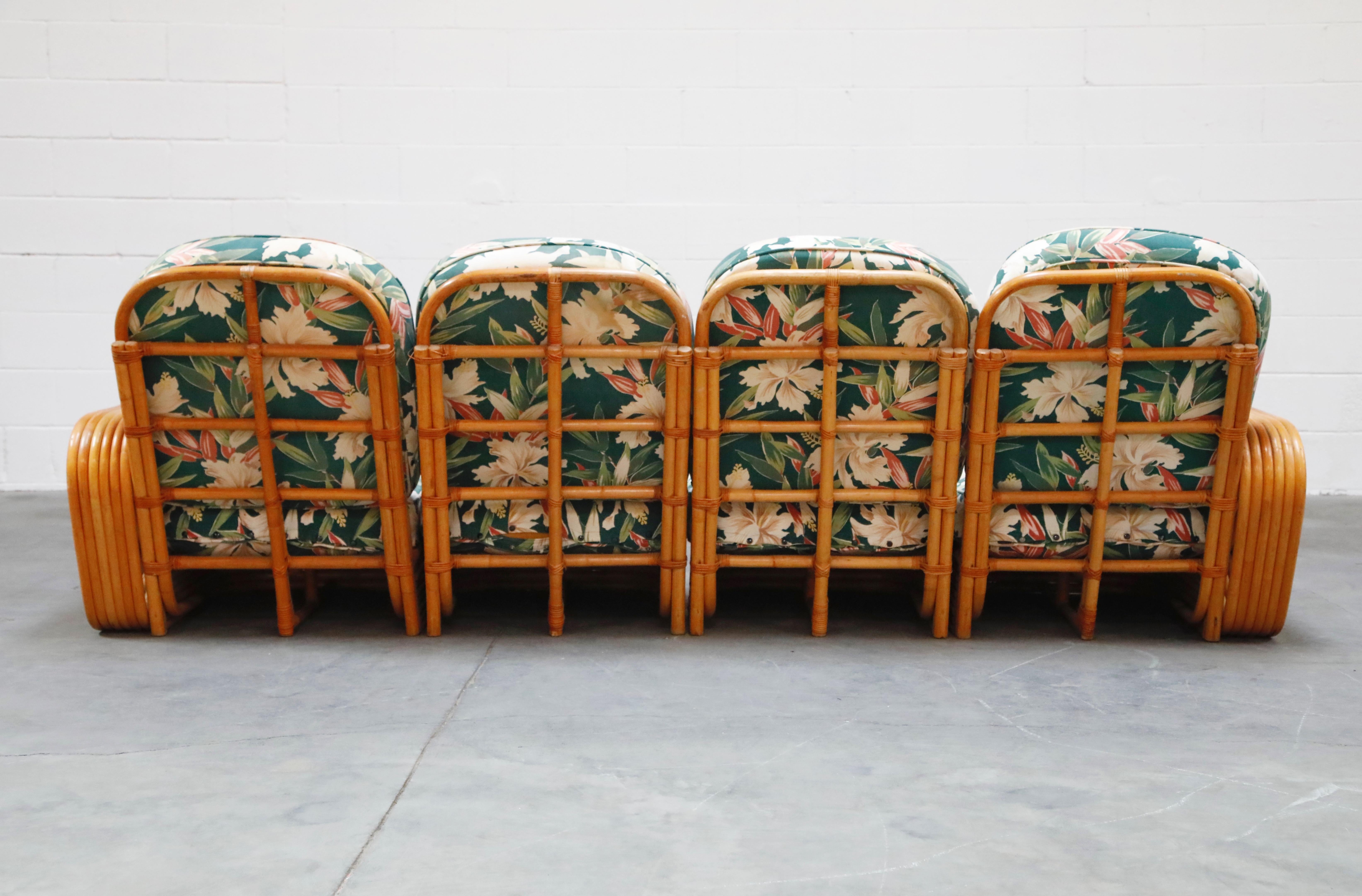 American Six-Piece Paul Frankl Style Pretzel Rattan Living Room Patio Set, circa 1940s