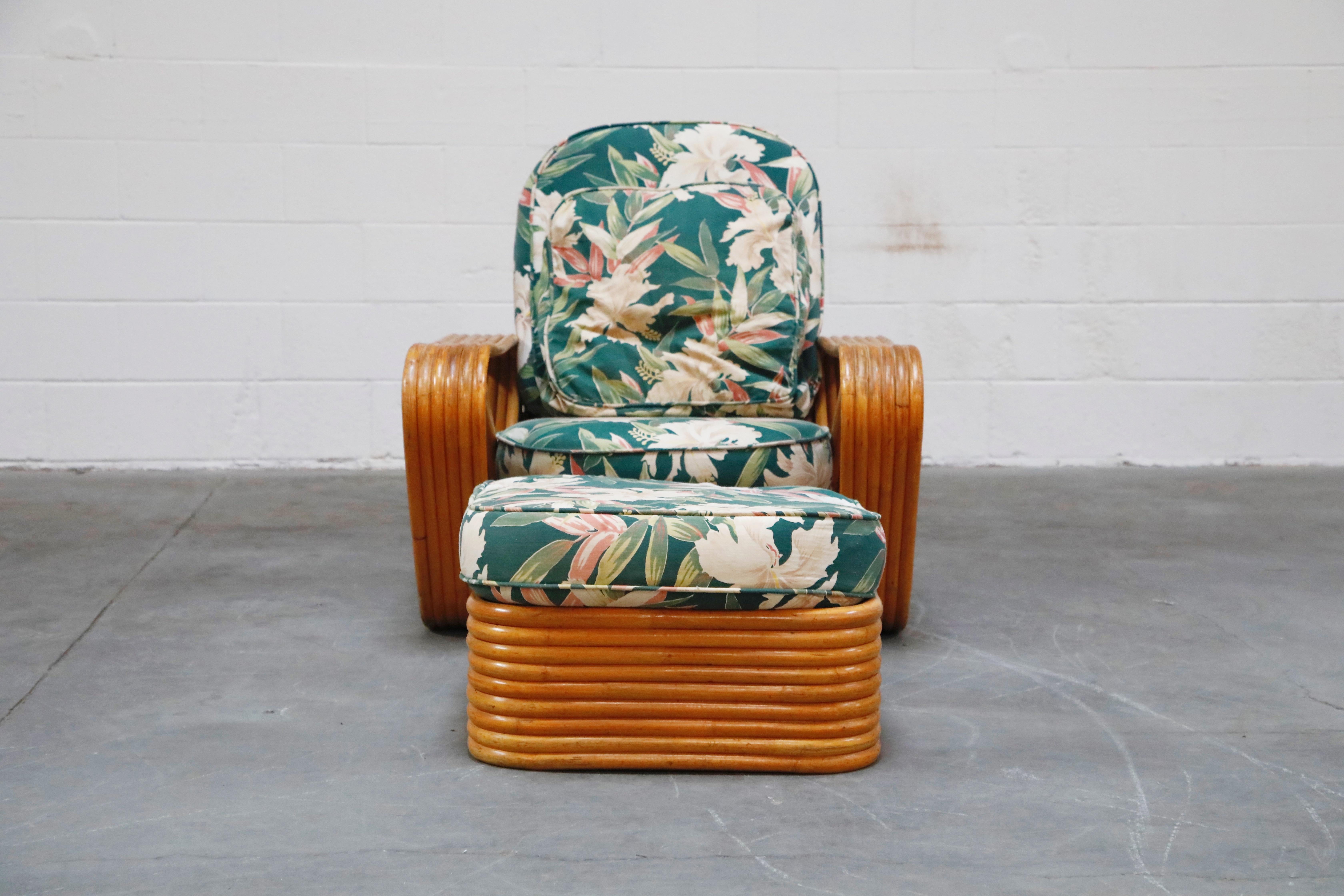 Six-Piece Paul Frankl Style Pretzel Rattan Living Room Patio Set, circa 1940s In Good Condition In Los Angeles, CA