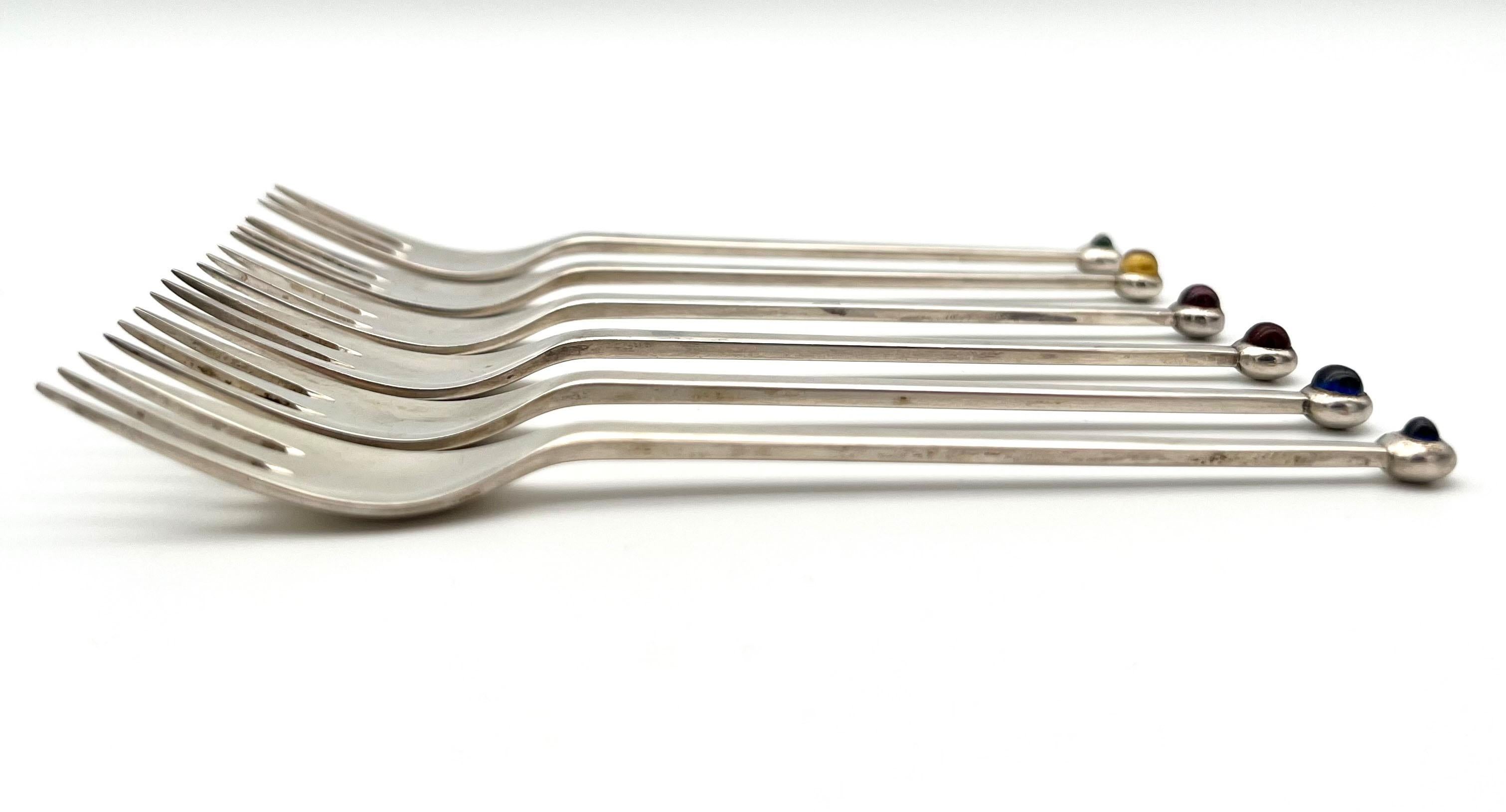 Austrian Six-Piece Set of .925 Silver Dessert Forks by Josef Hoffmann for Pott, ca. 1955